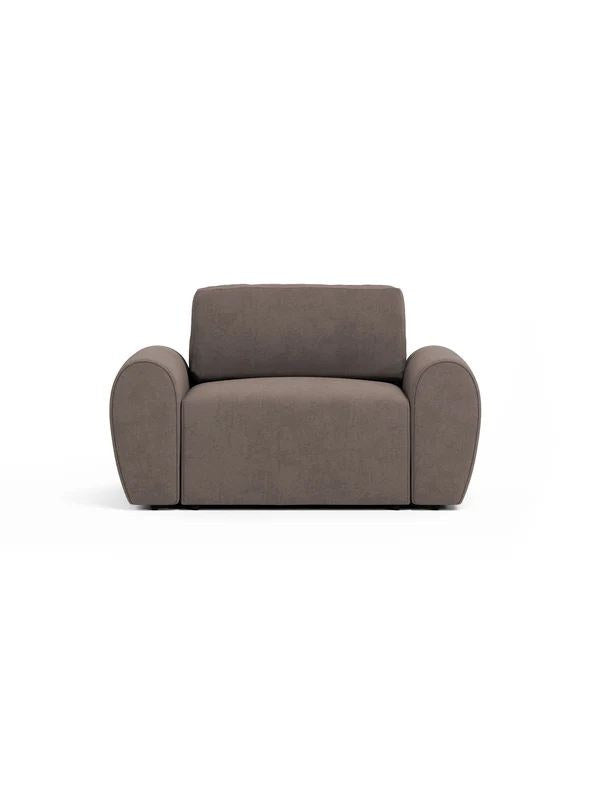 Braunes 1-Sitzer Sofa Mono P von Hanah Home mit Gestell aus Buchenholz und Spanplatte, Schaumstoffpolsterung und schlanken Kunststoffbeinen.