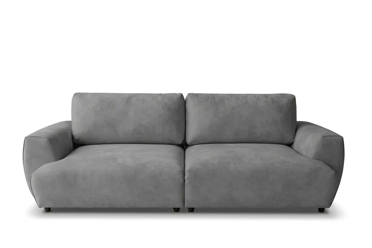 Graues 3-Sitzer Schlafsofa Arthur von Hanah Home mit Polyesterbezug, Buchenholzgestell und Kunststoffbeinen, zwei Kissen auf der Sitzfläche