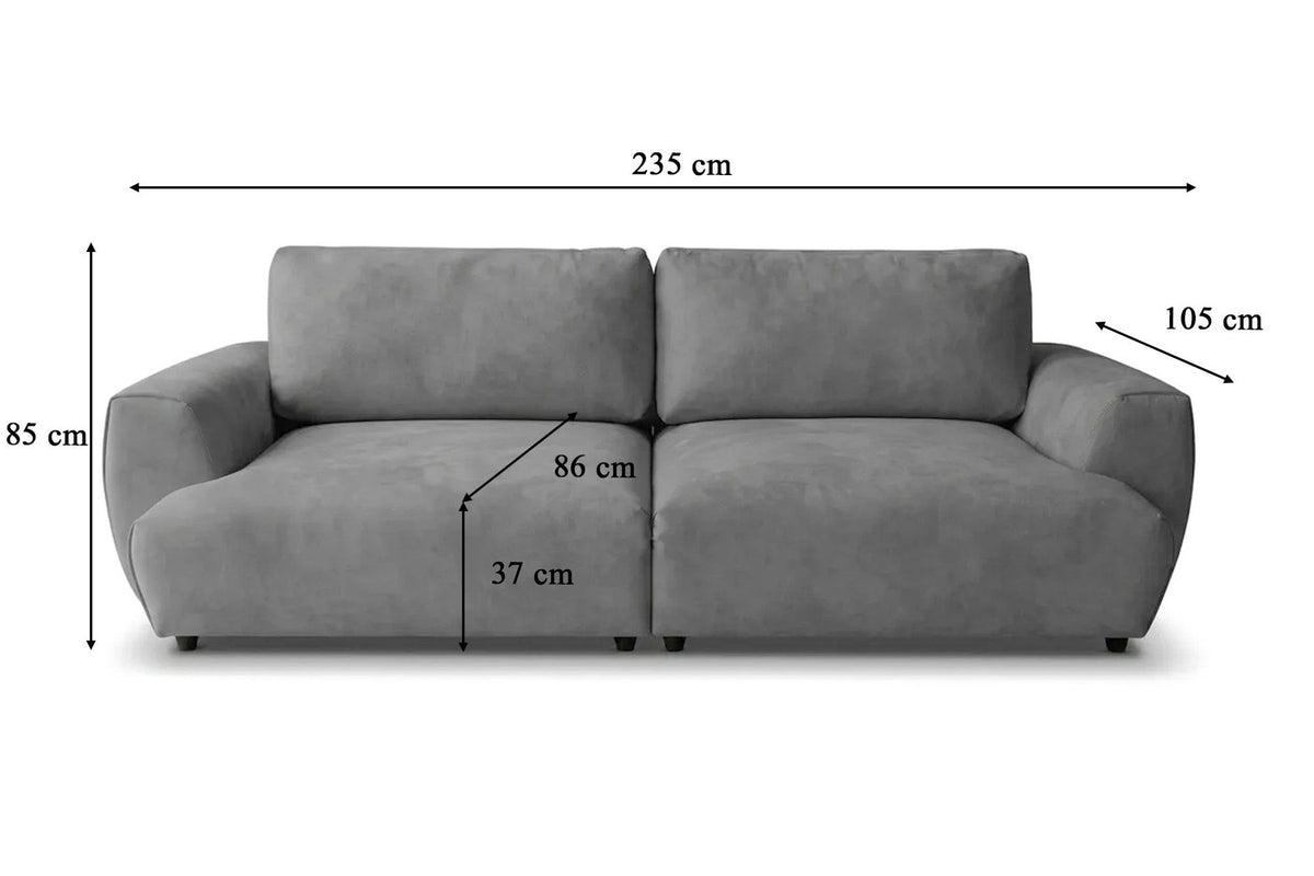 Graues 3-Sitzer Schlafsofa Arthur von Hanah Home mit Polyesterbezug, Buchenholzgestell und Kunststoffbeinen, zwei Kissen auf der Sitzfläche