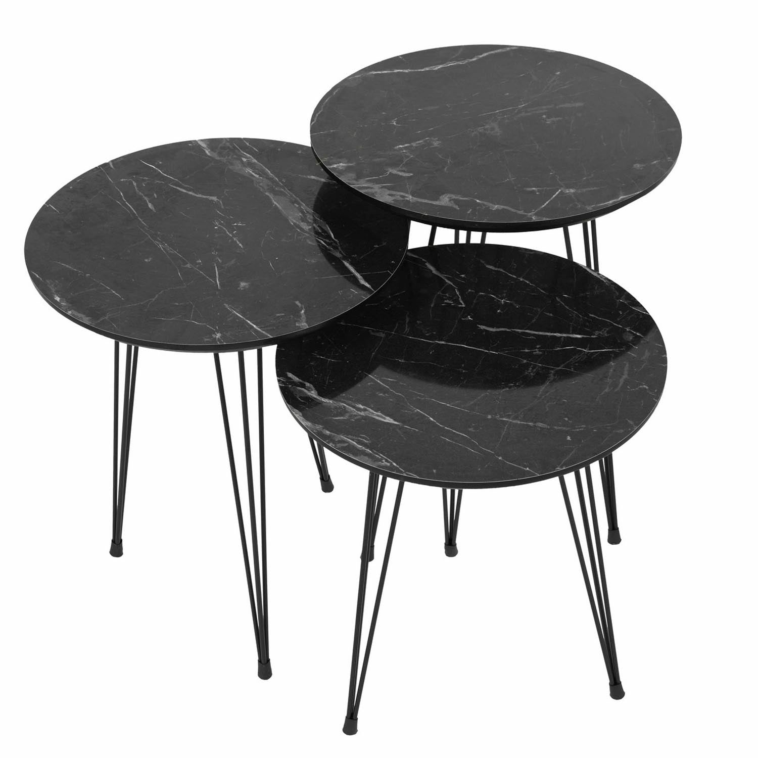Siyah Mermer Desenli 3'Lü Tel Ayaklı Yuvarlak Zigon Sehpa in Grau Schwarz präsentiert im Onlineshop von KAQTU Design AG. Beistelltisch ist von Hanah Home