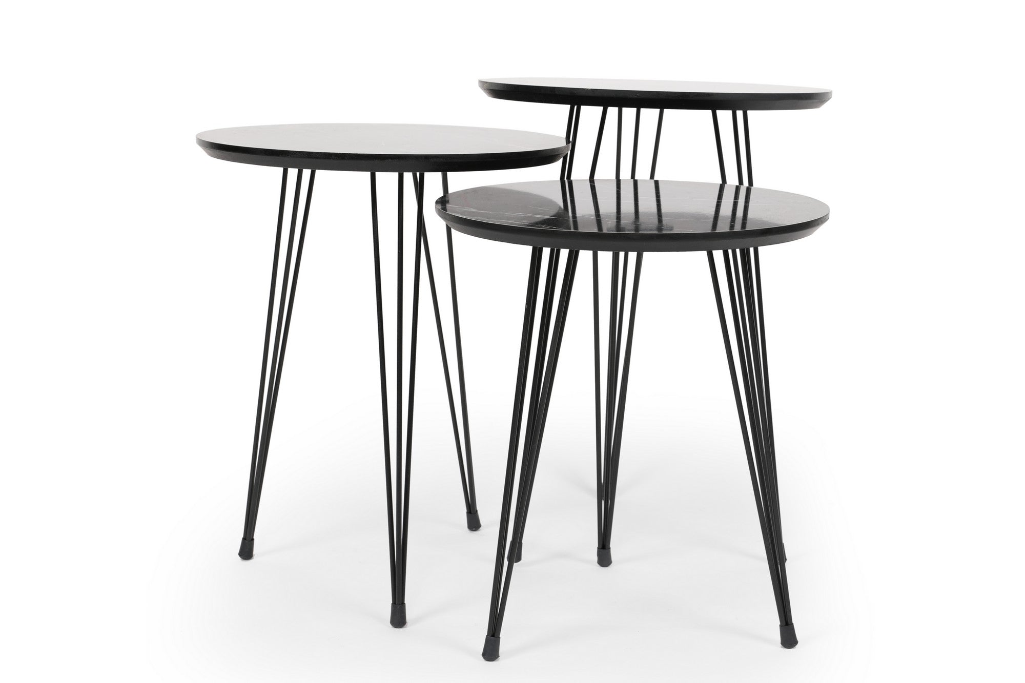 Siyah Mermer Desenli 3'Lü Tel Ayaklı Yuvarlak Zigon Sehpa in Grau Schwarz präsentiert im Onlineshop von KAQTU Design AG. Beistelltisch ist von Hanah Home