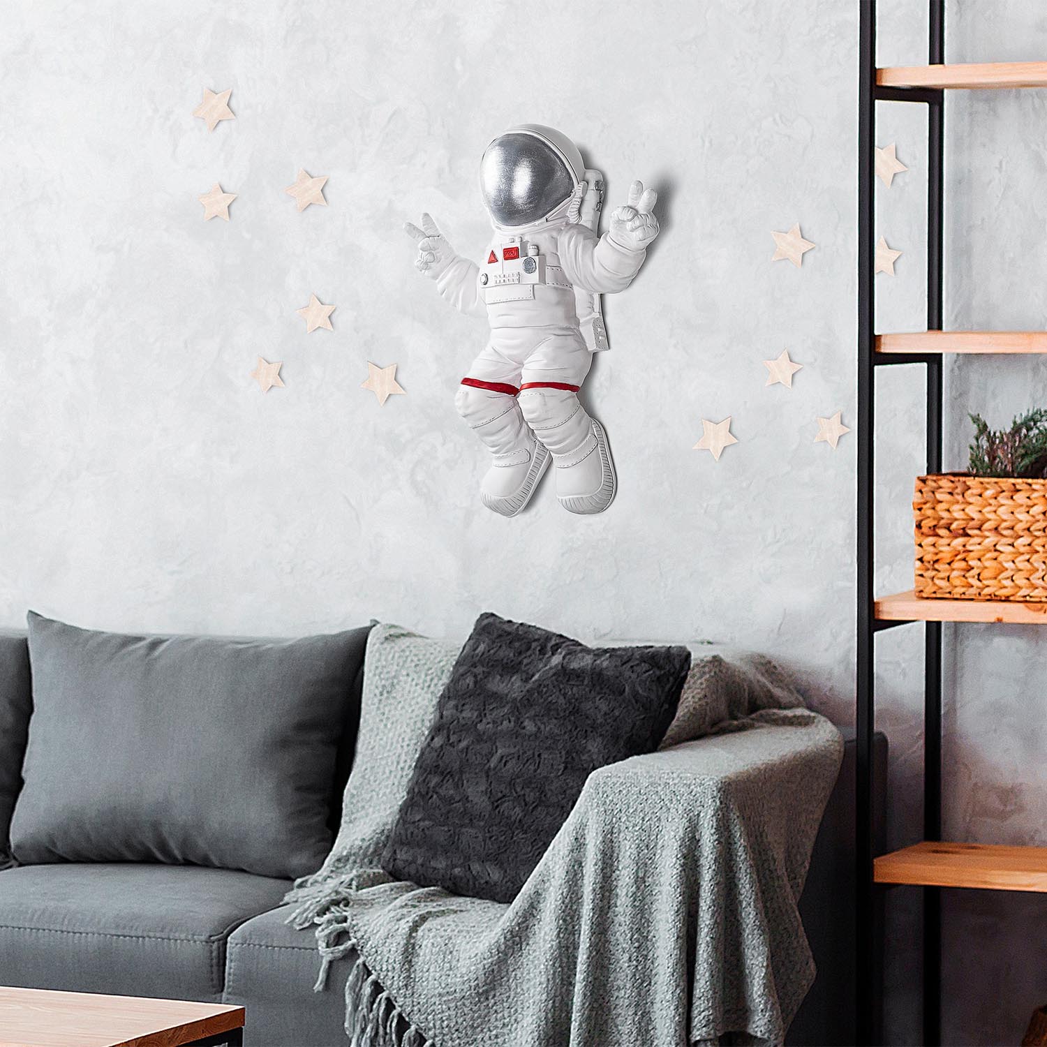 Peace Sign Astronaut - 2 in Weiss
 Grau präsentiert im Onlineshop von KAQTU Design AG. Wanddeko ist von Wallity