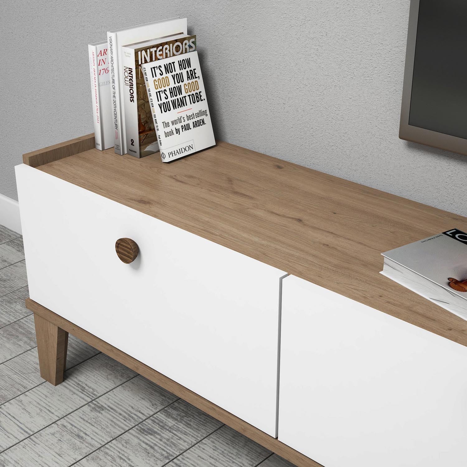 Sumer E3620 in Eiche Weiss präsentiert im Onlineshop von KAQTU Design AG. Sideboard ist von Hanah Home