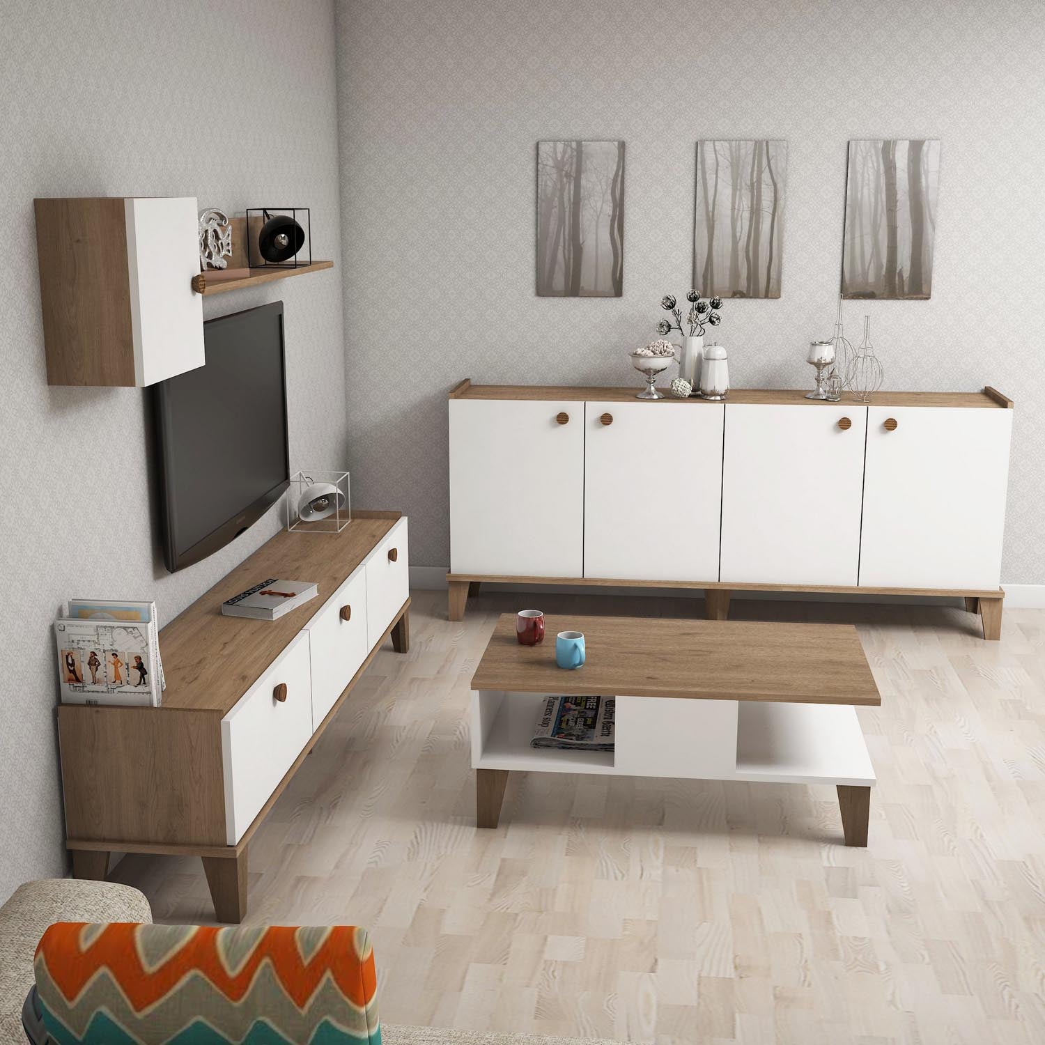 Sumer 3 in Eiche Weiss präsentiert im Onlineshop von KAQTU Design AG. Wohnzimmerset ist von Hanah Home