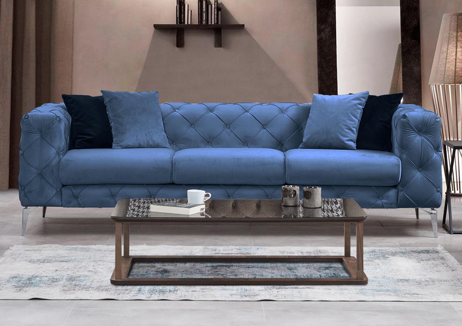 Como 3 Seater - Blue in Blau präsentiert im Onlineshop von KAQTU Design AG. 3er Sofa ist von Atelier Del Sofa