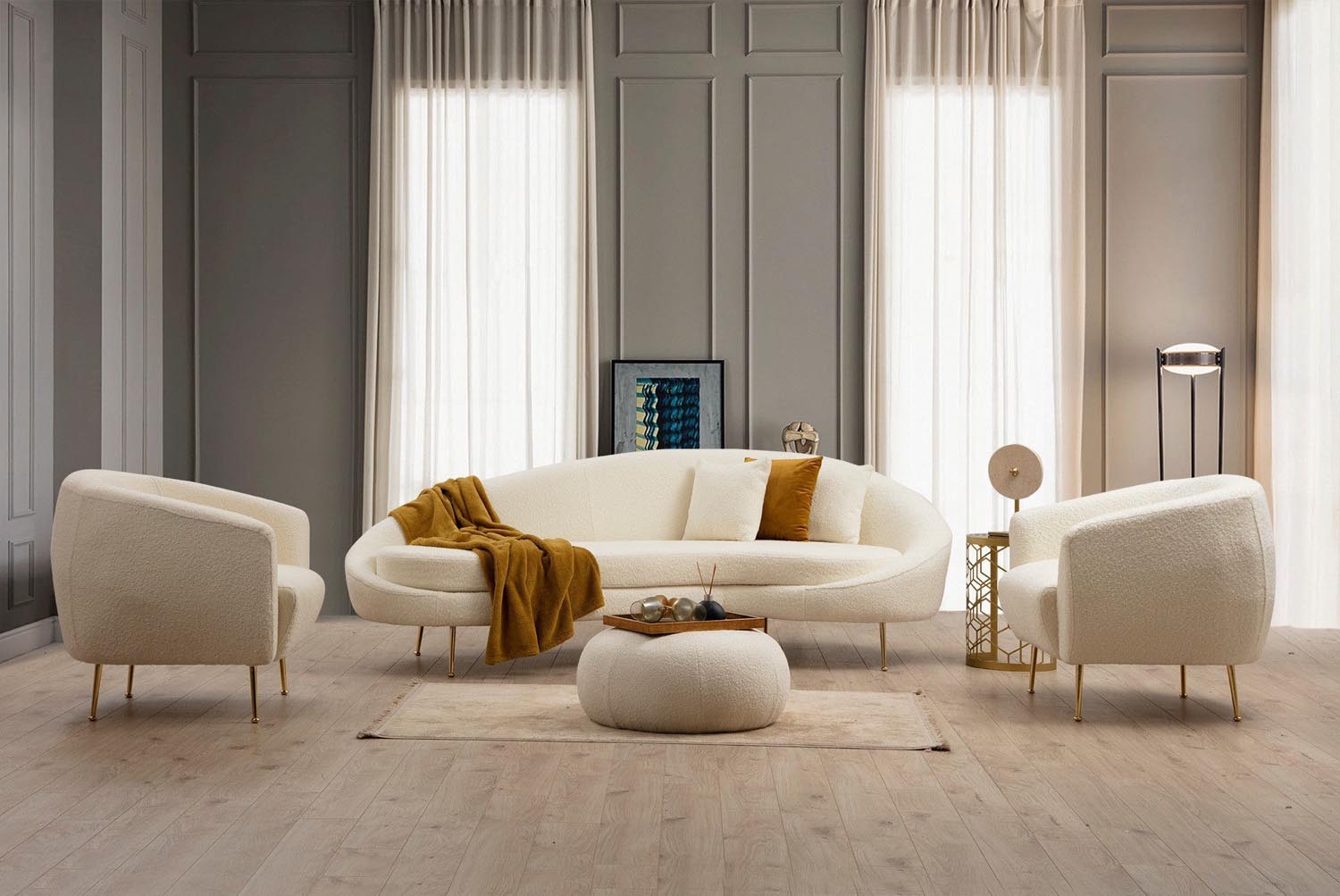 Eses - Cream Bouclett in Sahne präsentiert im Onlineshop von KAQTU Design AG. 3er Sofa ist von Atelier Del Sofa