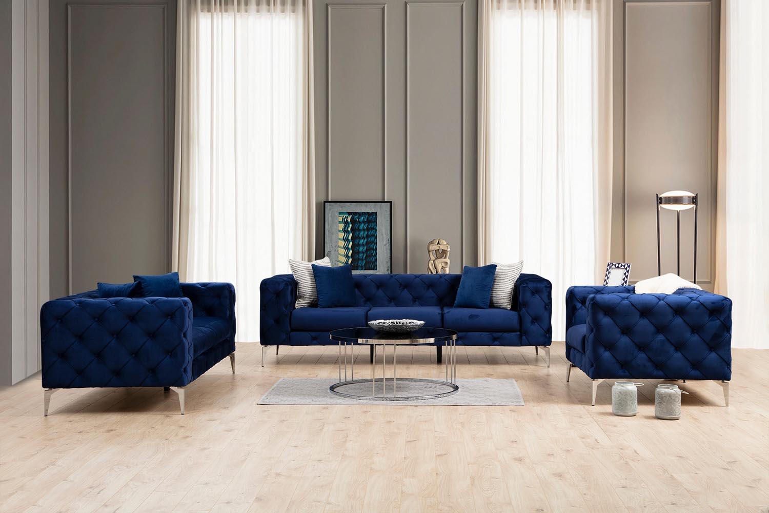 Como - Navy Blue in Marineblau präsentiert im Onlineshop von KAQTU Design AG. 3er Sofa ist von Atelier Del Sofa