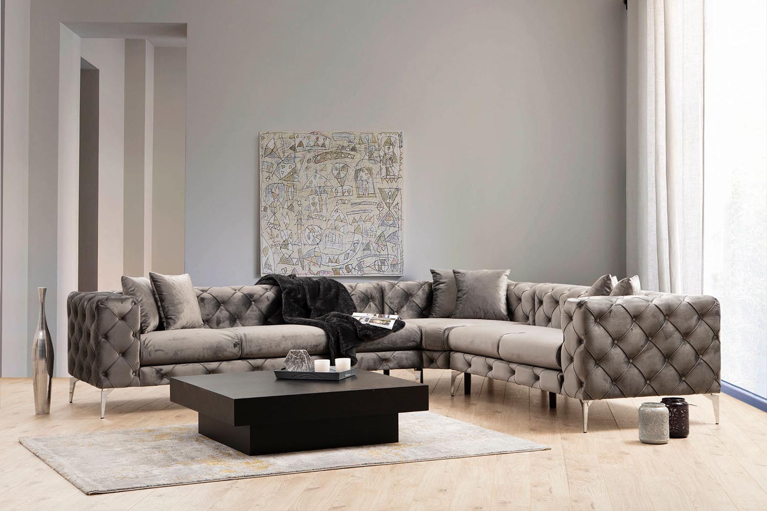 Como Right - Anthracite in Anthrazit präsentiert im Onlineshop von KAQTU Design AG. Ecksofa ist von Atelier Del Sofa