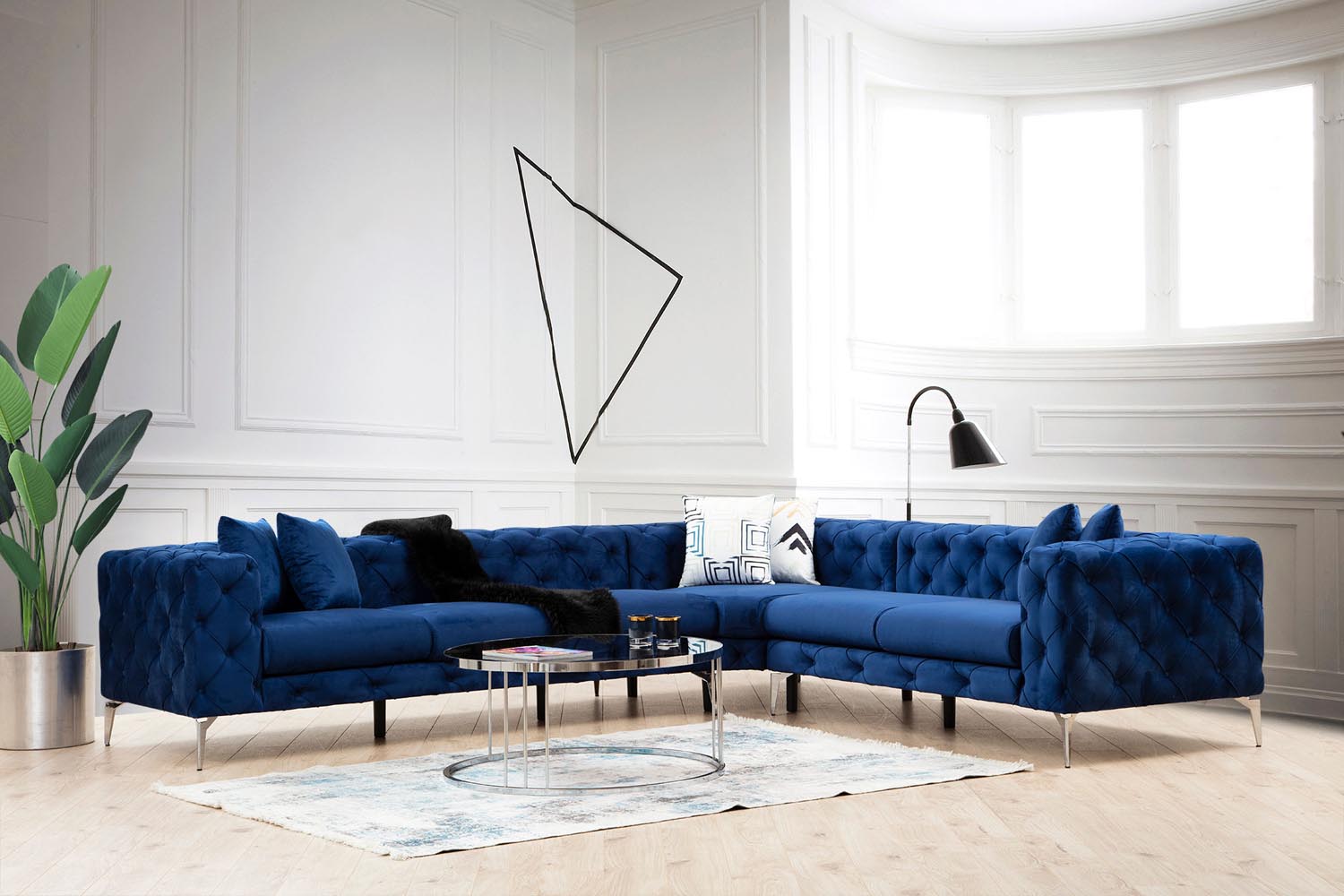 Como Right - Navy Blue in Marineblau präsentiert im Onlineshop von KAQTU Design AG. Ecksofa ist von Atelier Del Sofa