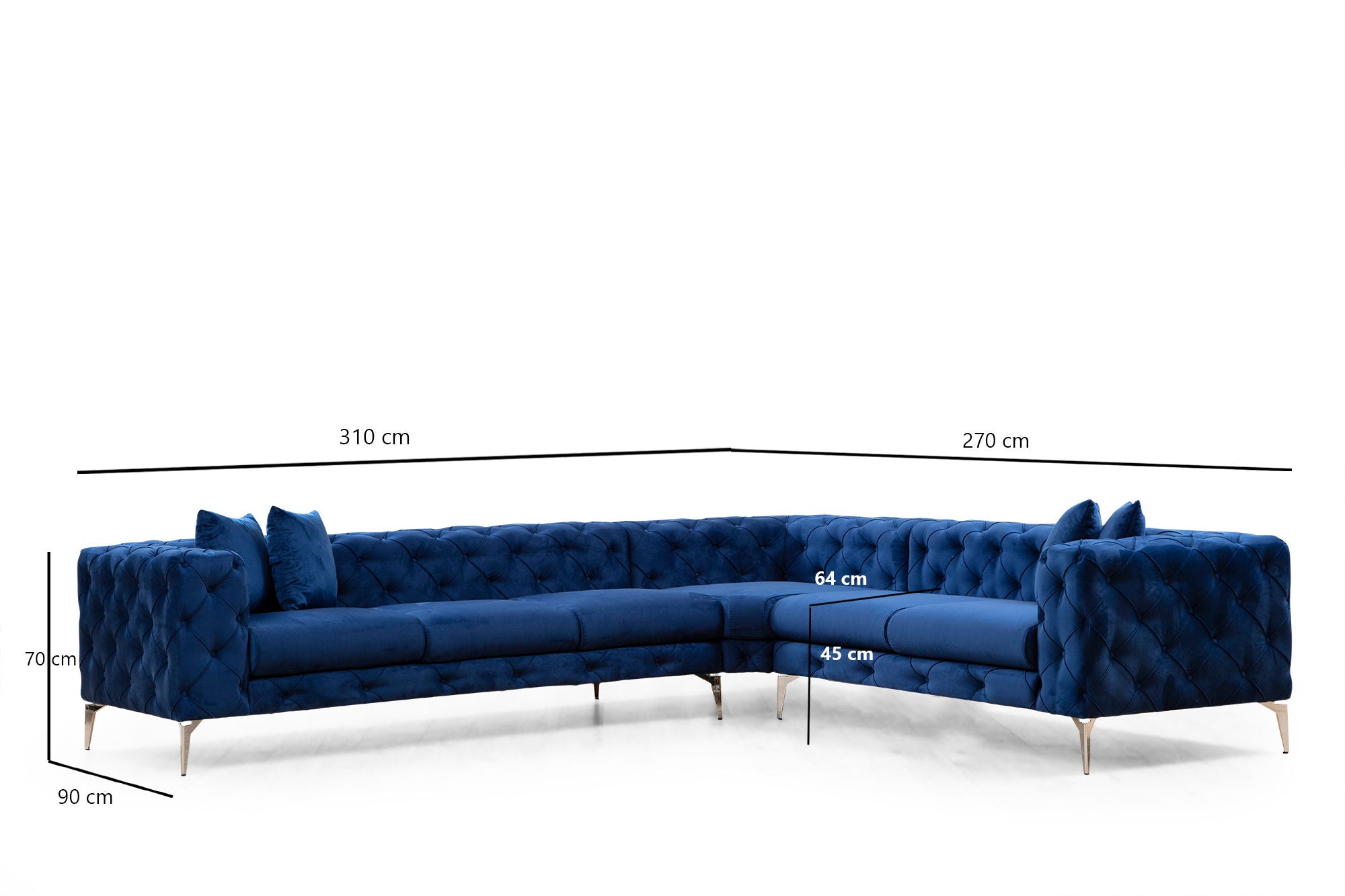 Como Right - Navy Blue in Marineblau präsentiert im Onlineshop von KAQTU Design AG. Ecksofa ist von Atelier Del Sofa