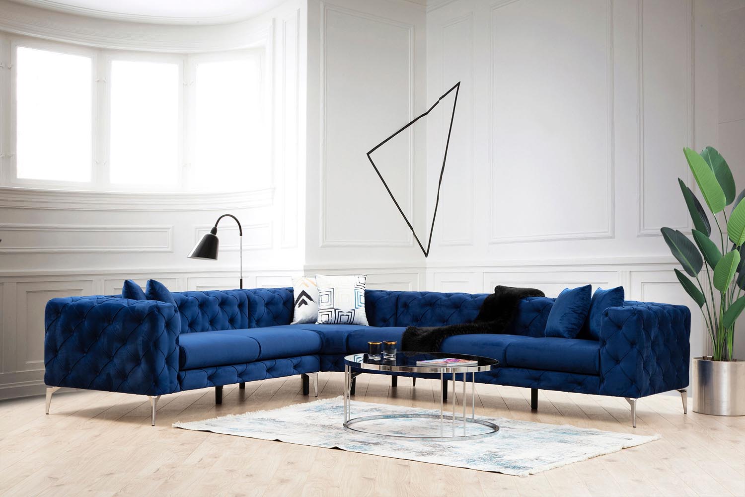 Como Left - Navy Blue in Marineblau präsentiert im Onlineshop von KAQTU Design AG. Ecksofa ist von Atelier Del Sofa
