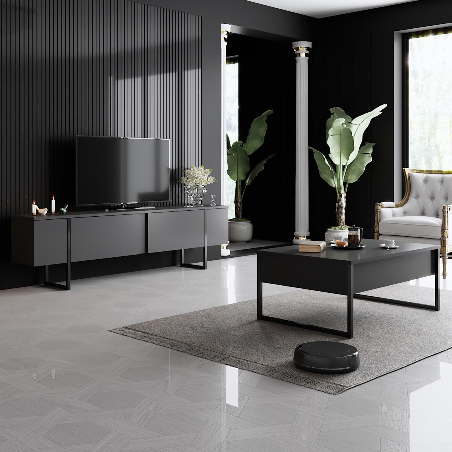Luxe - Anthracite, Black in Anthrazit Schwarz präsentiert im Onlineshop von KAQTU Design AG. Sideboard ist von Hanah Home