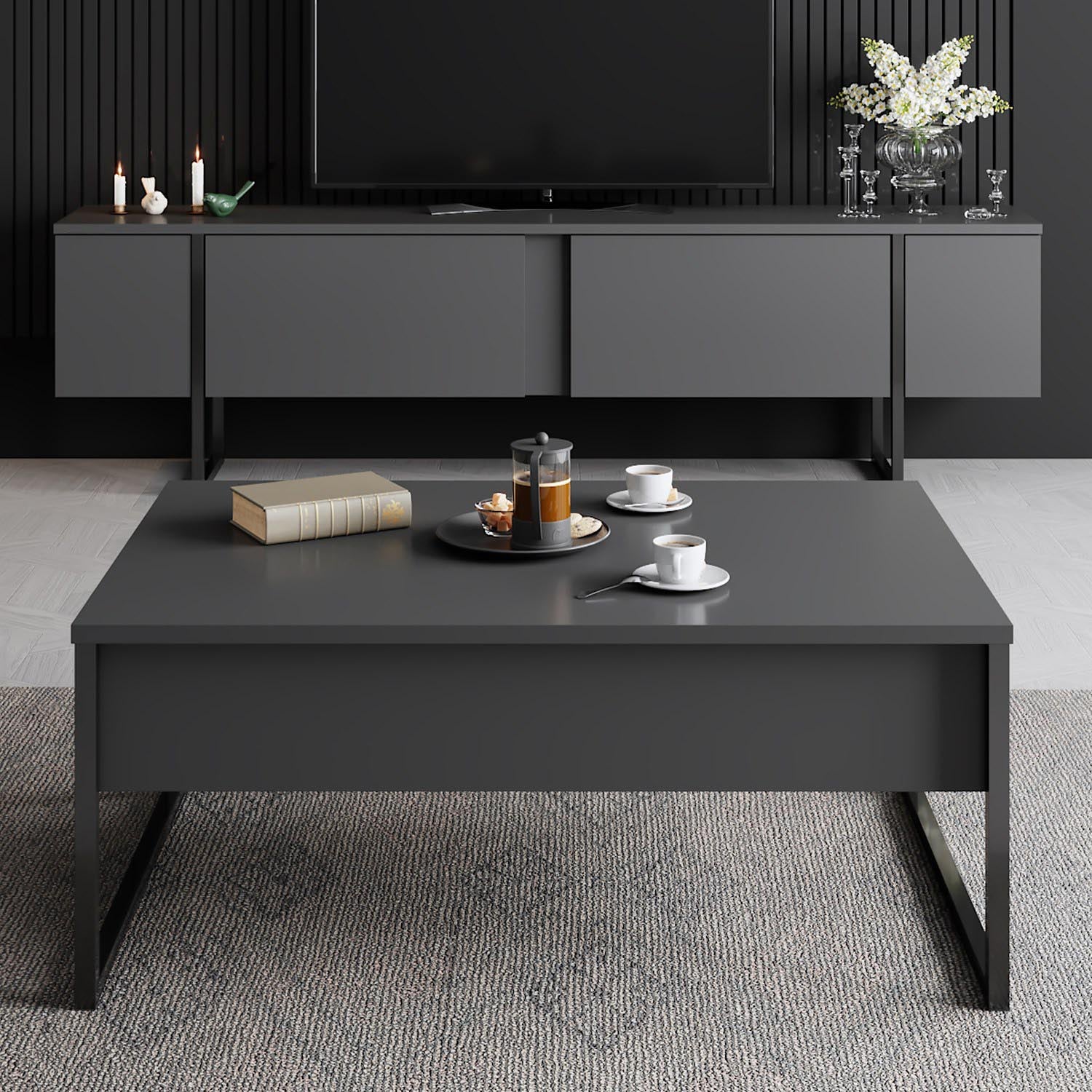 Luxe - Anthracite, Black in Anthrazit Schwarz präsentiert im Onlineshop von KAQTU Design AG. Sideboard ist von Hanah Home