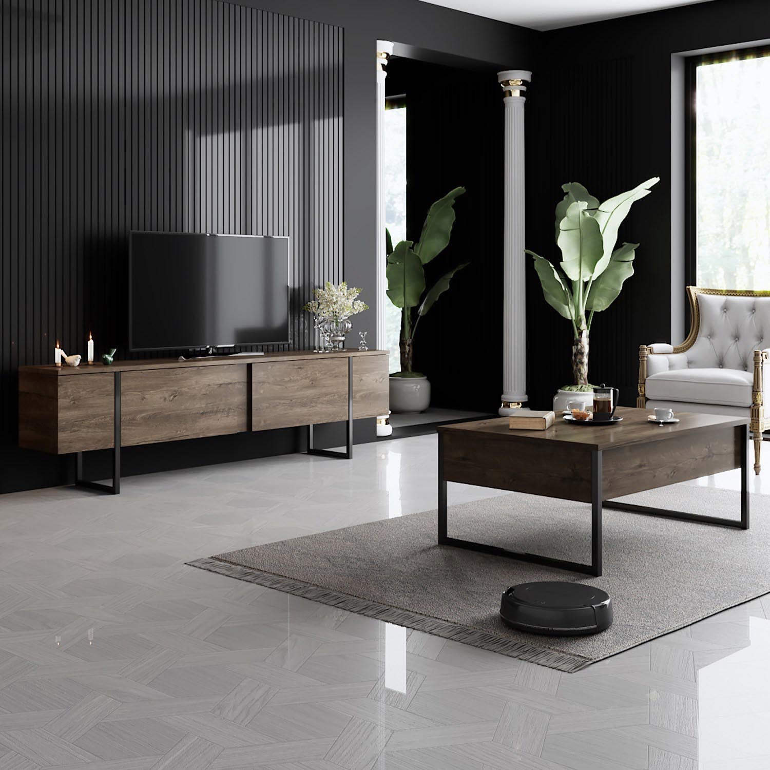 Luxe - Walnut, Black in Walnuss Schwarz präsentiert im Onlineshop von KAQTU Design AG. Sideboard ist von Hanah Home