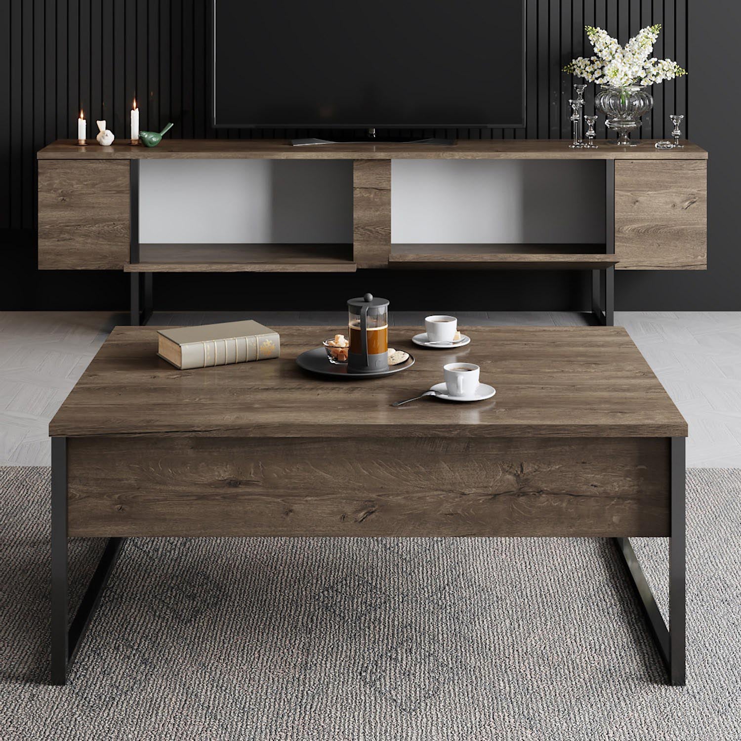 Luxe - Walnut, Black in Walnuss Schwarz präsentiert im Onlineshop von KAQTU Design AG. Sideboard ist von Hanah Home