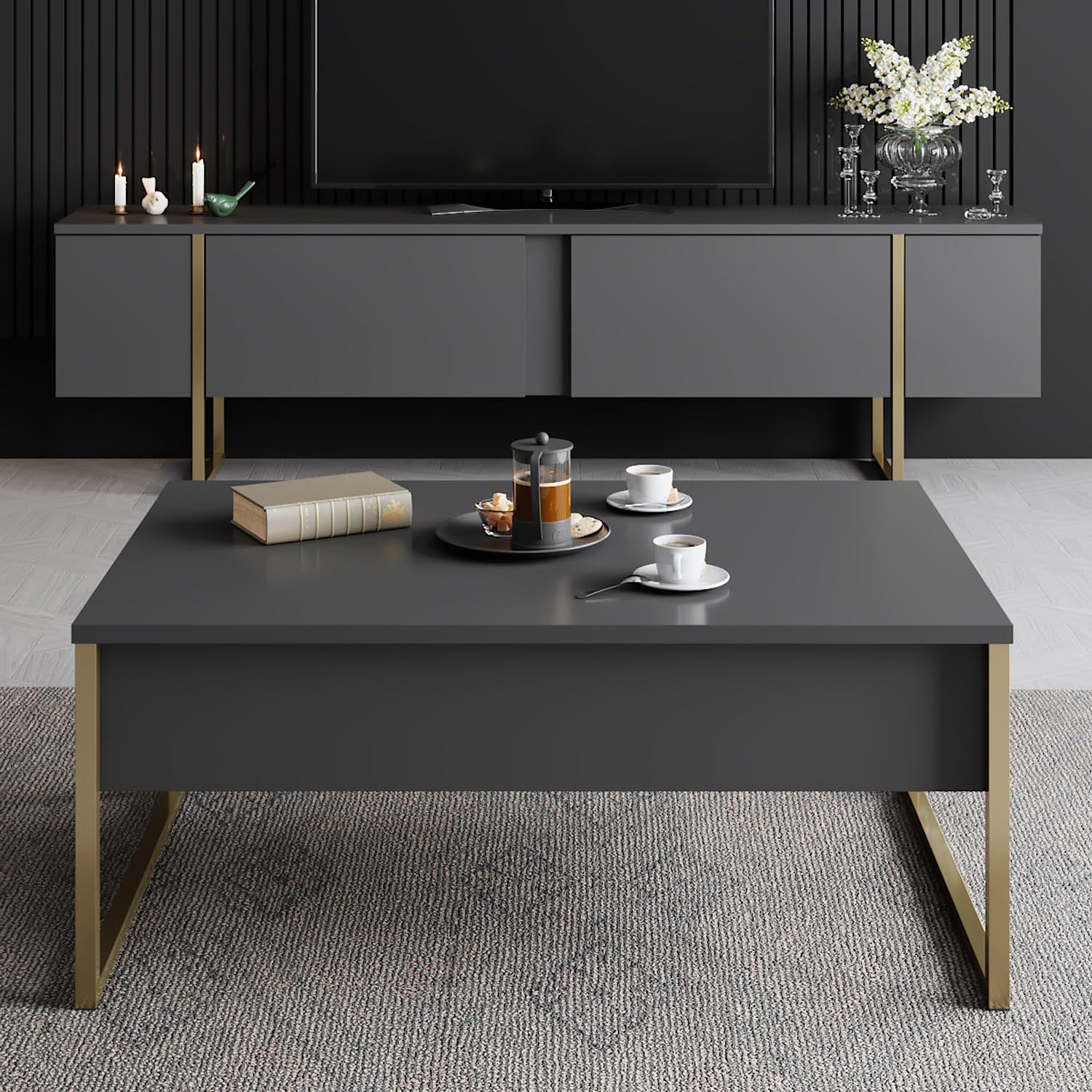 Luxe - Anthracite, Gold in Anthrazit Gold präsentiert im Onlineshop von KAQTU Design AG. Beistelltisch ist von Hanah Home