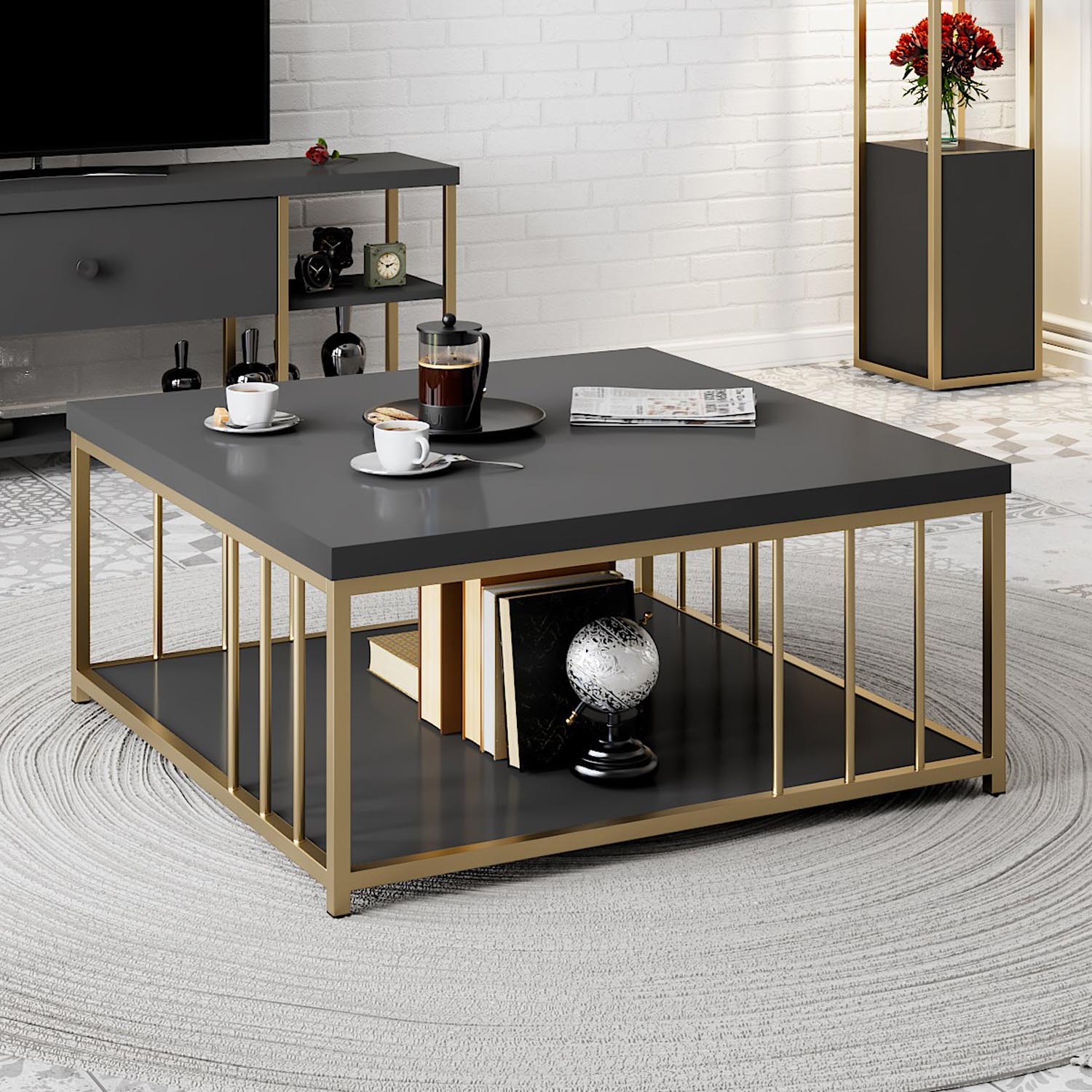 Zenn - Anthracite, Gold in Anthrazit Gold präsentiert im Onlineshop von KAQTU Design AG. Beistelltisch ist von Hanah Home