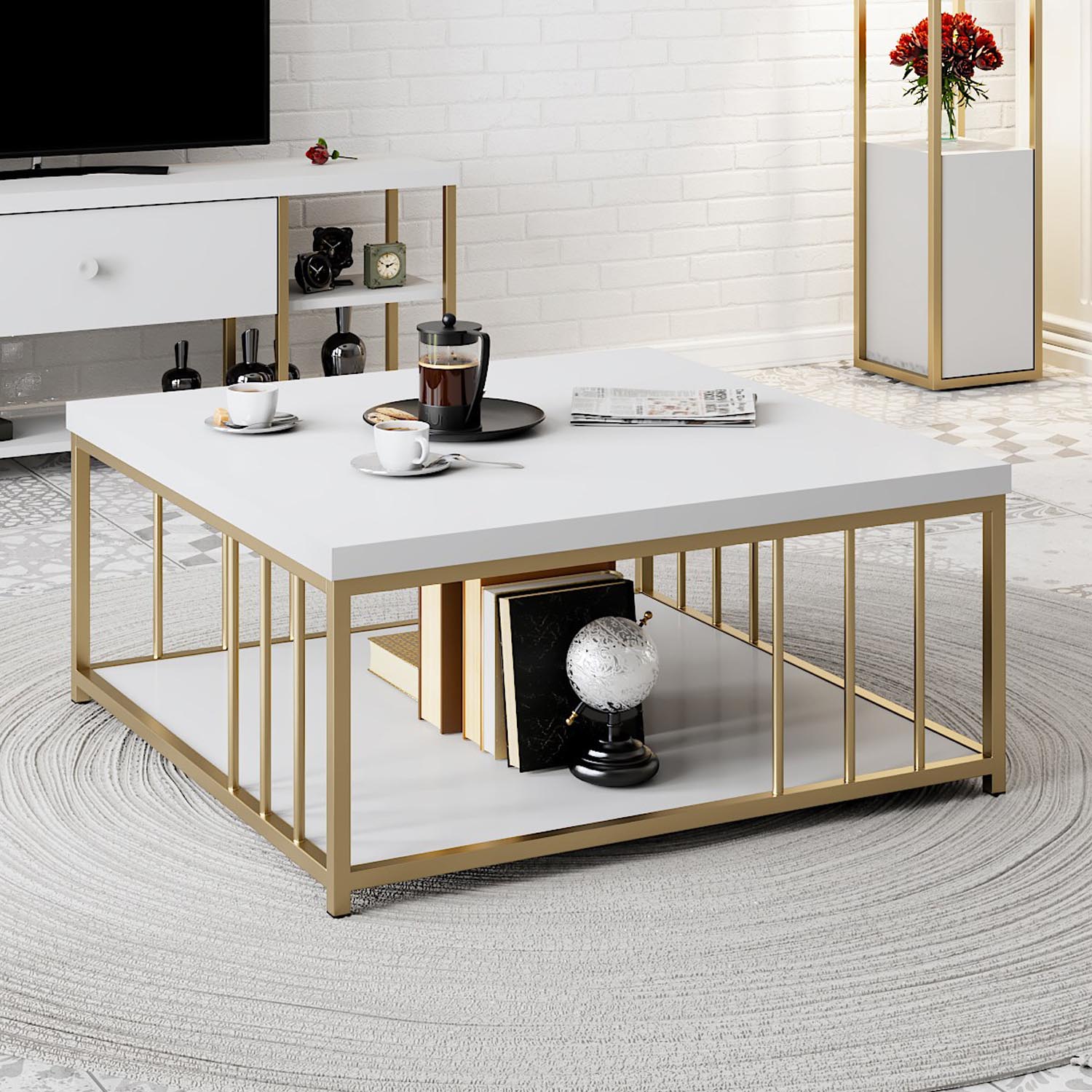 Zenn - White, Gold in Weisses Gold präsentiert im Onlineshop von KAQTU Design AG. Beistelltisch ist von Hanah Home