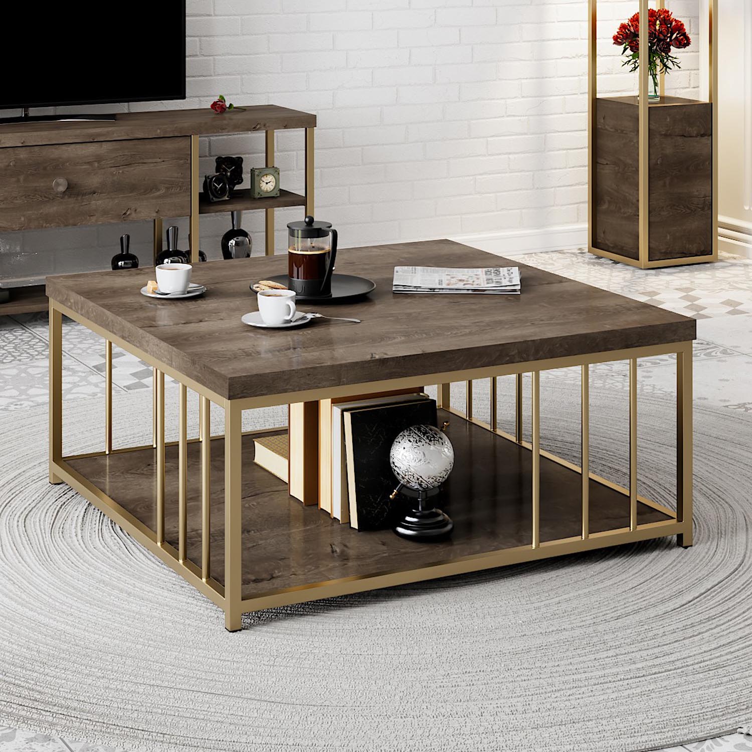 Zenn - Walnut, Gold in Walnuss Gold präsentiert im Onlineshop von KAQTU Design AG. Beistelltisch ist von Hanah Home