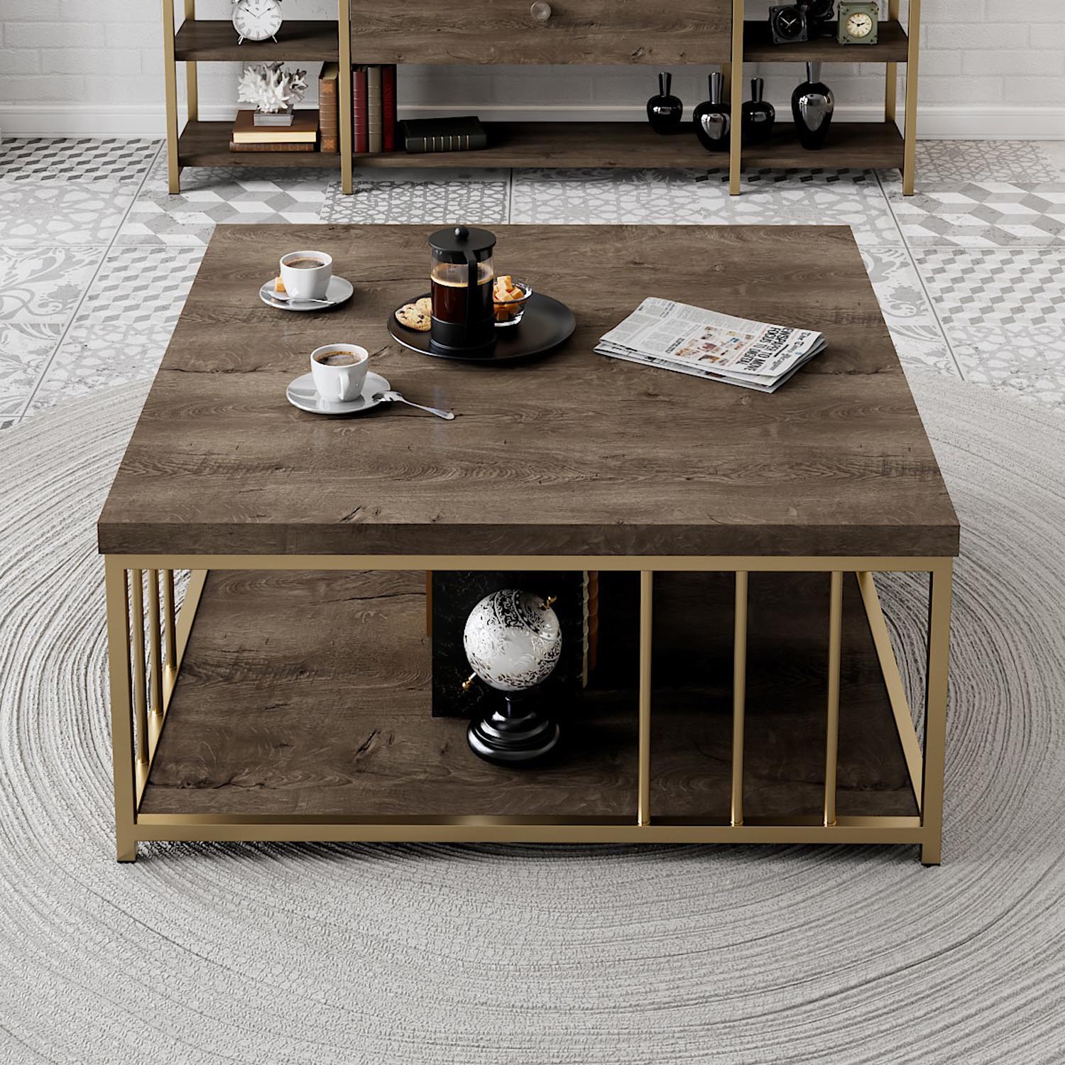 Zenn - Walnut, Gold in Walnuss Gold präsentiert im Onlineshop von KAQTU Design AG. Beistelltisch ist von Hanah Home