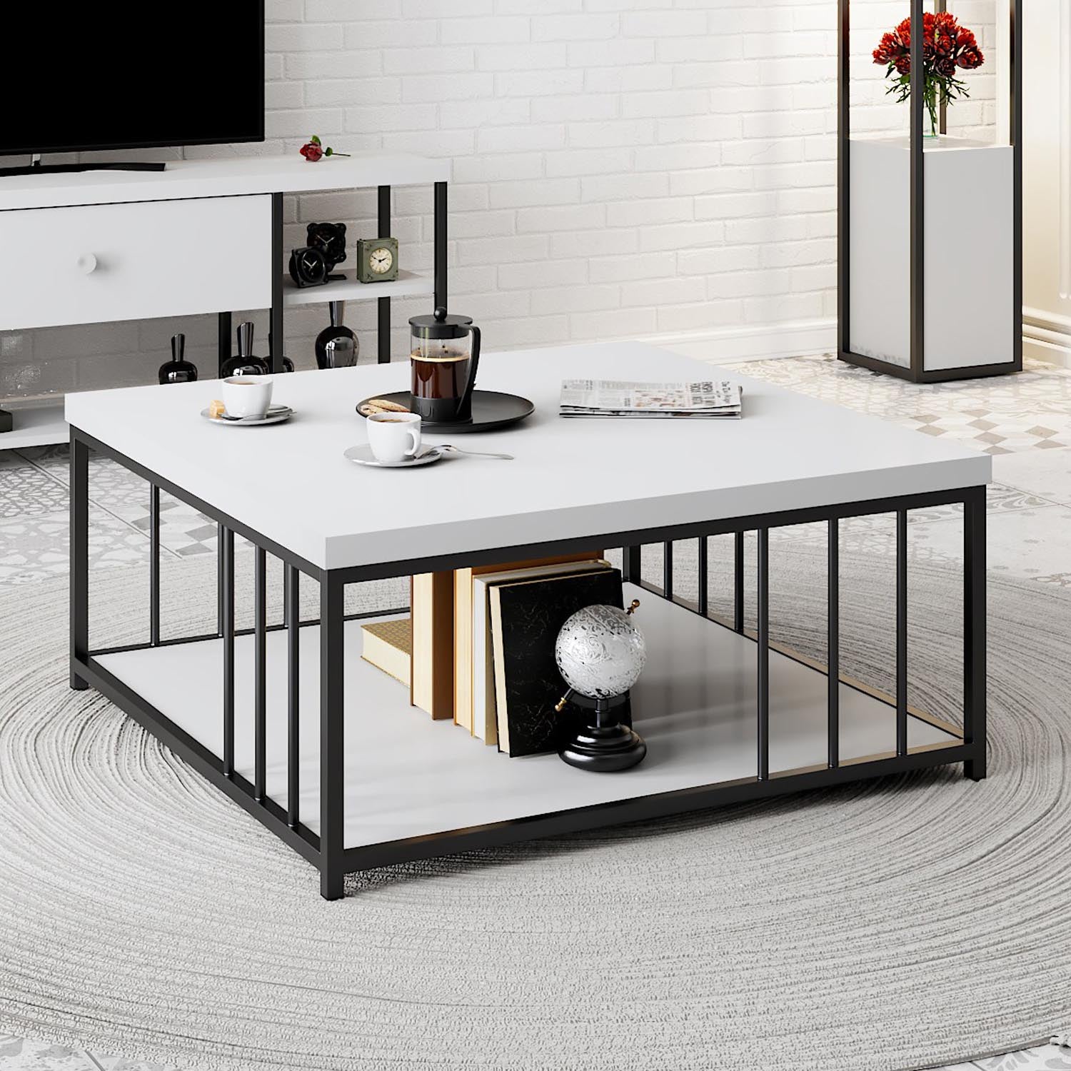 Zenn - White, Black in Weiss Schwarz präsentiert im Onlineshop von KAQTU Design AG. Beistelltisch ist von Hanah Home