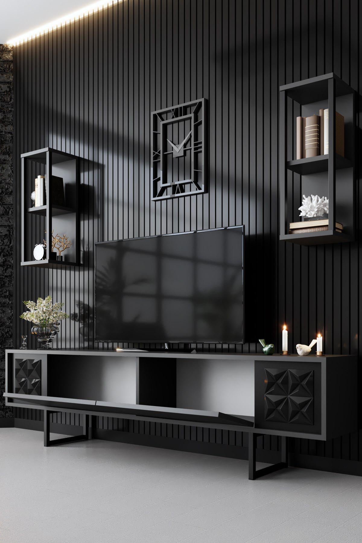 Black Line - Anthracite, Black in Anthrazit Schwarz präsentiert im Onlineshop von KAQTU Design AG. TV-Möbel ist von Hanah Home