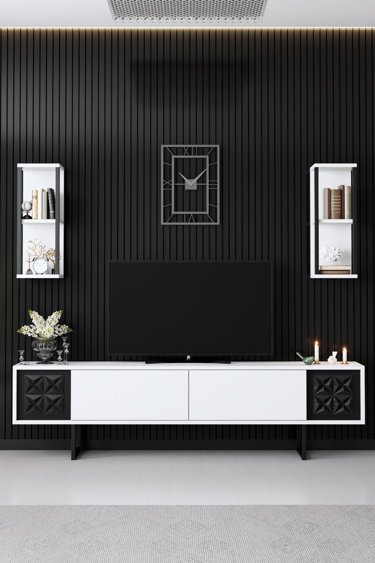 Black Line - White, Black in Weiss Schwarz präsentiert im Onlineshop von KAQTU Design AG. TV-Möbel ist von Hanah Home