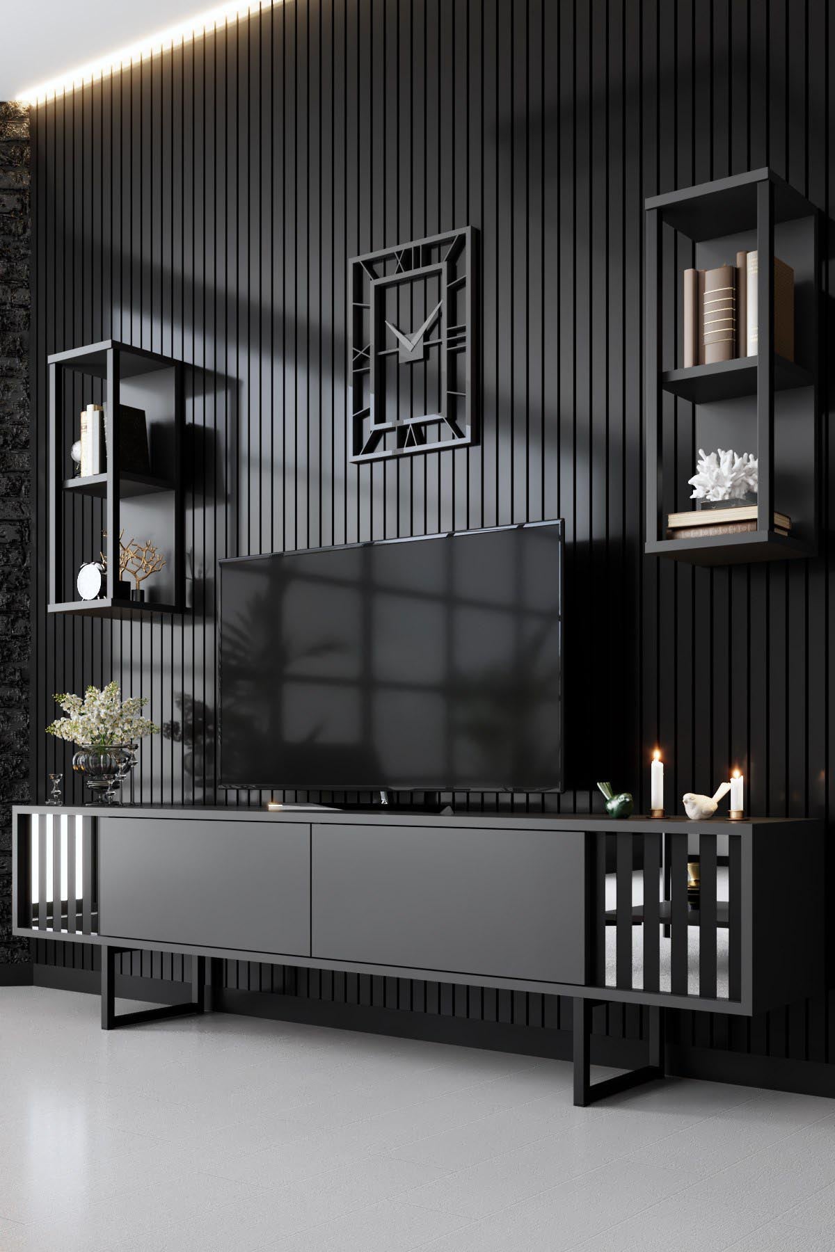 Chrome Line - Anthracite, Black in Anthrazit Schwarz präsentiert im Onlineshop von KAQTU Design AG. TV-Möbel ist von Hanah Home
