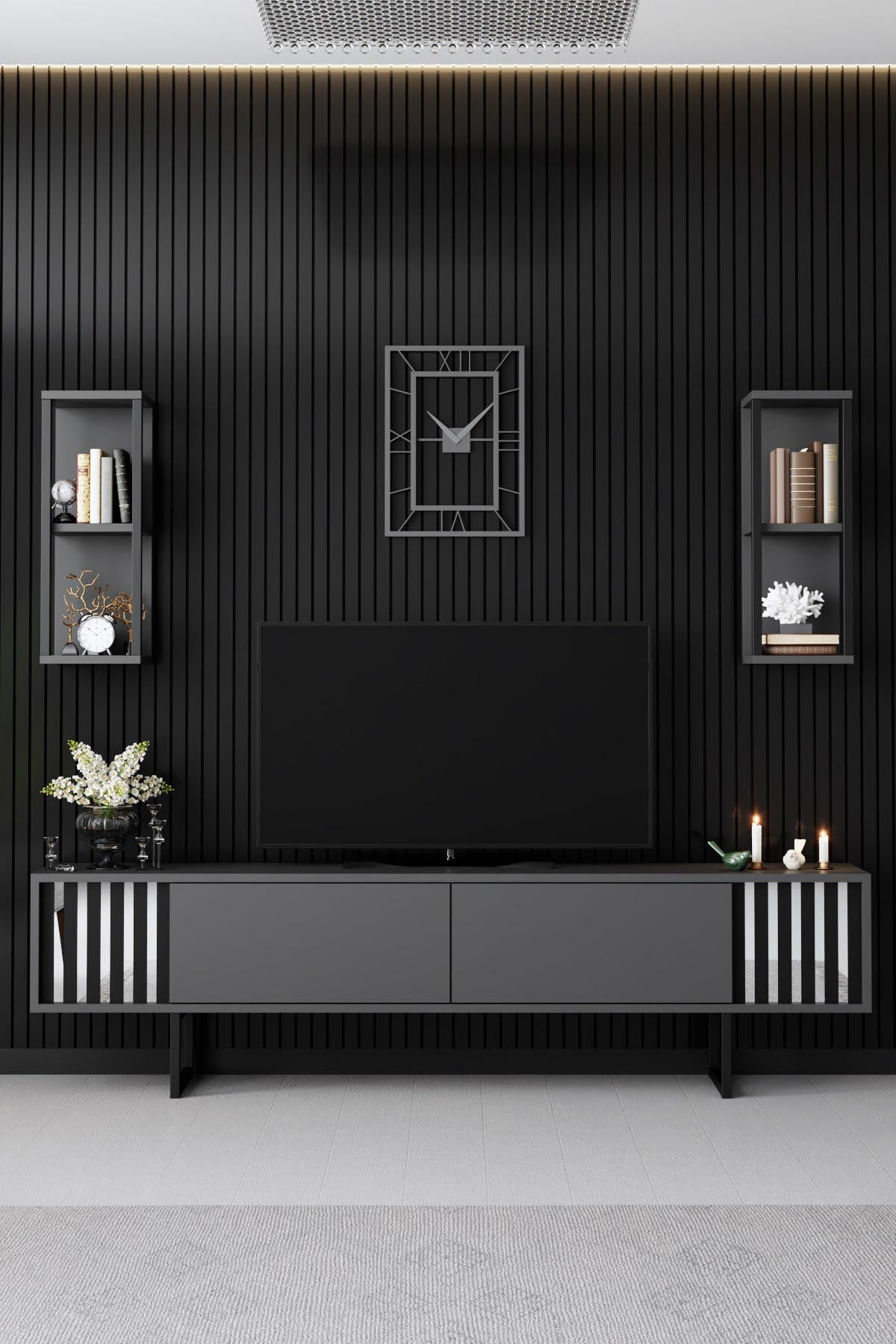 Chrome Line - Anthracite, Black in Anthrazit Schwarz präsentiert im Onlineshop von KAQTU Design AG. TV-Möbel ist von Hanah Home