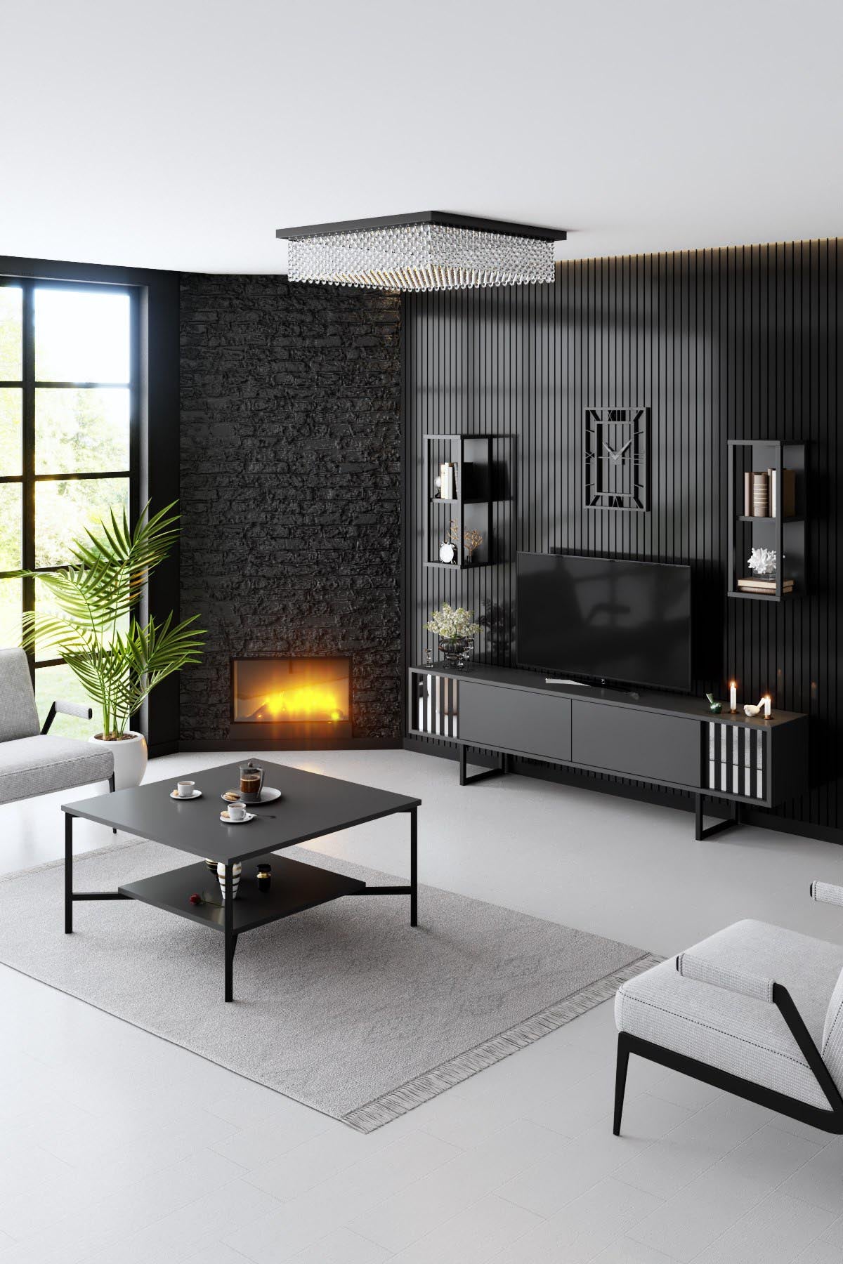 Chrome Line - Anthracite, Black in Anthrazit Schwarz präsentiert im Onlineshop von KAQTU Design AG. TV-Möbel ist von Hanah Home