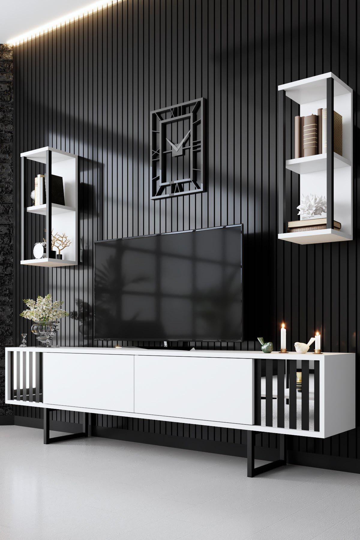 Chrome Line - White, Black in Weiss Schwarz präsentiert im Onlineshop von KAQTU Design AG. TV-Möbel ist von Hanah Home