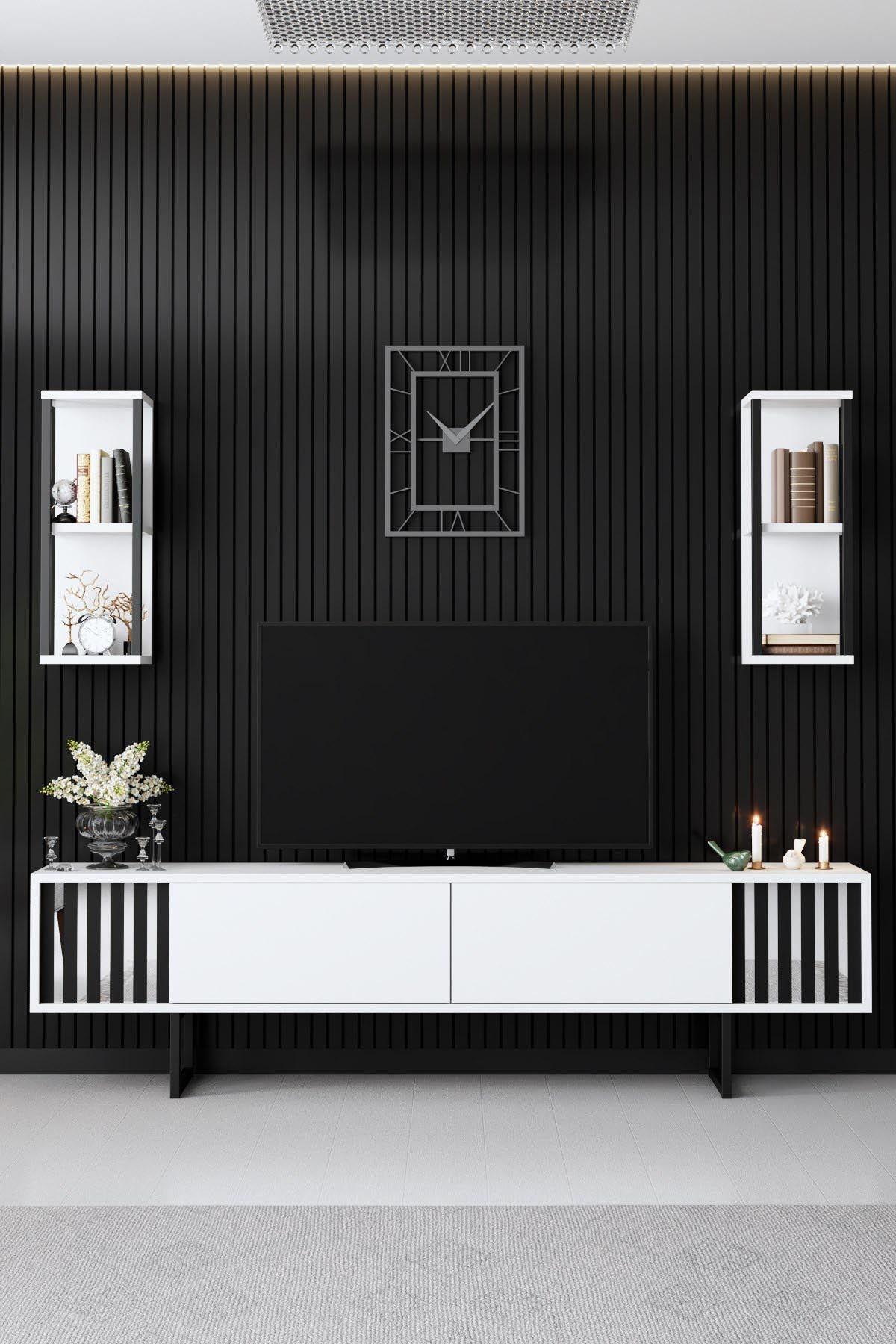 Chrome Line - White, Black in Weiss Schwarz präsentiert im Onlineshop von KAQTU Design AG. TV-Möbel ist von Hanah Home