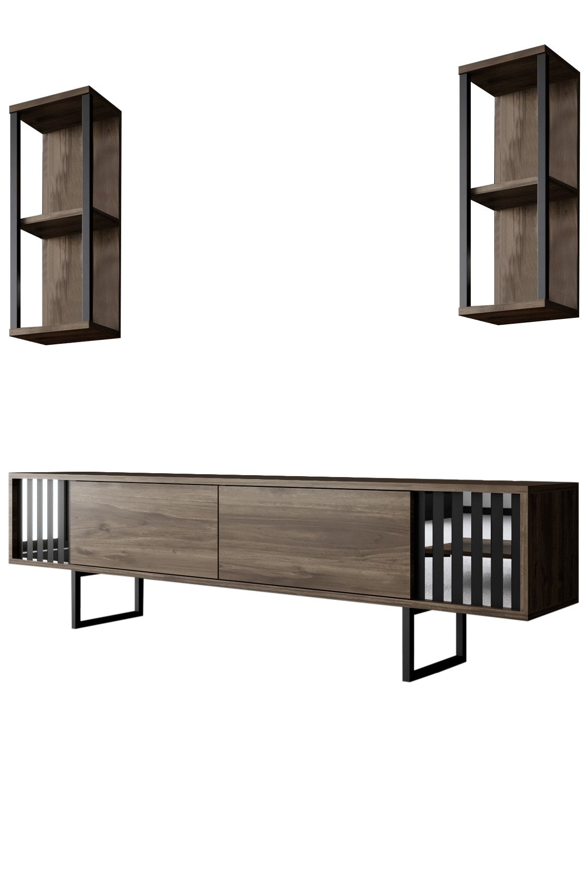 Chrome Line - Walnut, Black in Walnuss Schwarz präsentiert im Onlineshop von KAQTU Design AG. TV-Möbel ist von Hanah Home
