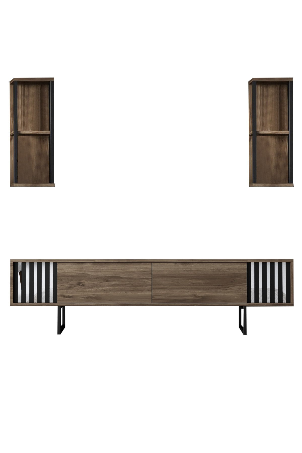 Chrome Line - Walnut, Black in Walnuss Schwarz präsentiert im Onlineshop von KAQTU Design AG. TV-Möbel ist von Hanah Home