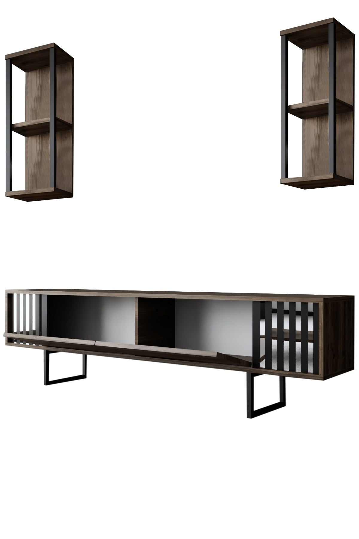 Chrome Line - Walnut, Black in Walnuss Schwarz präsentiert im Onlineshop von KAQTU Design AG. TV-Möbel ist von Hanah Home
