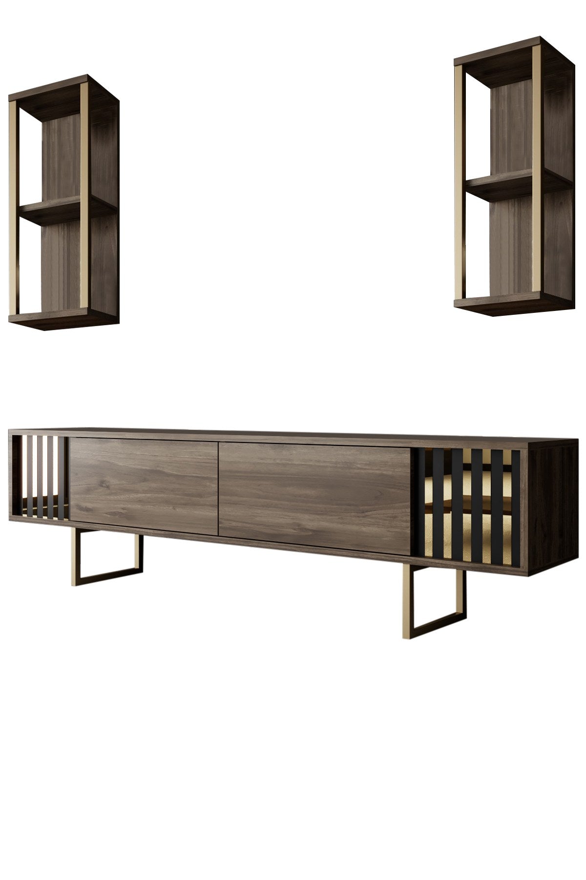 Gold Line - Walnut, Black in Walnuss Schwarz präsentiert im Onlineshop von KAQTU Design AG. TV-Möbel ist von Hanah Home