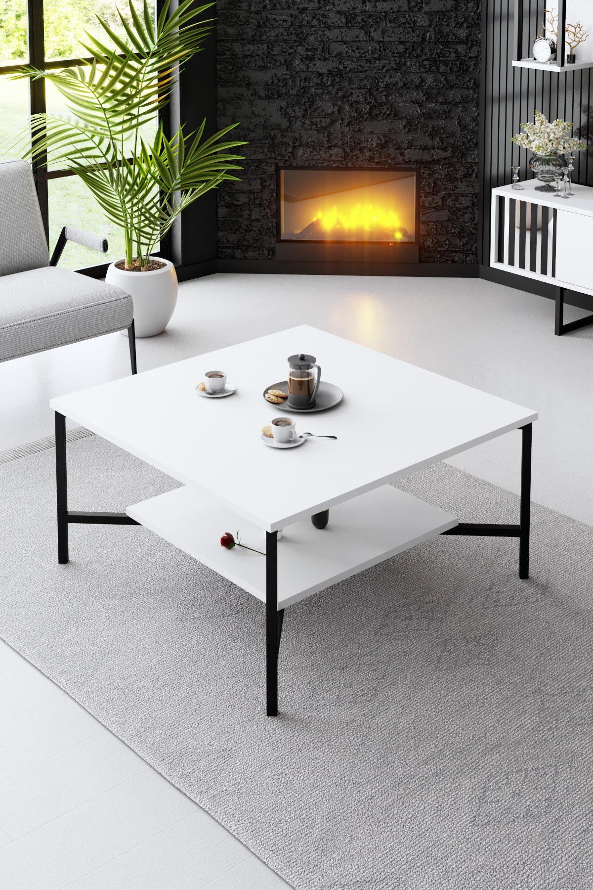 Black Line - White, Black in Weiss Schwarz präsentiert im Onlineshop von KAQTU Design AG. Beistelltisch ist von Hanah Home