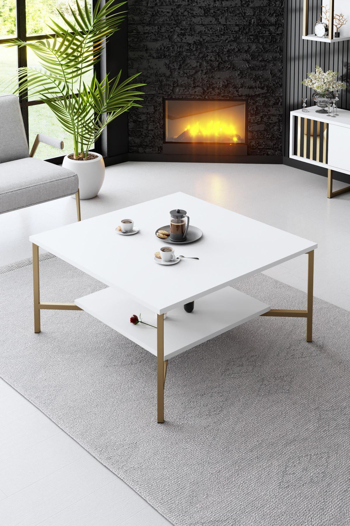 Gold Line - White, Black in Weiss Schwarz präsentiert im Onlineshop von KAQTU Design AG. Beistelltisch ist von Hanah Home