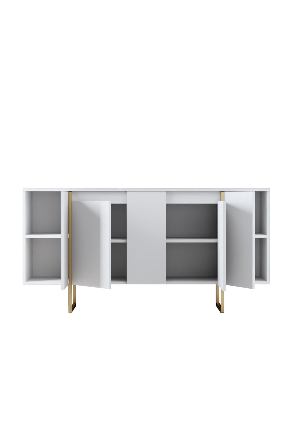 Verleihen Sie Ihrem Wohnzimmer mit dem eleganten TV-Ständer Luxe - White, Gold von Hanah Home einen Hauch von Luxus und Stil. Ideal für moderne Wohnräume.