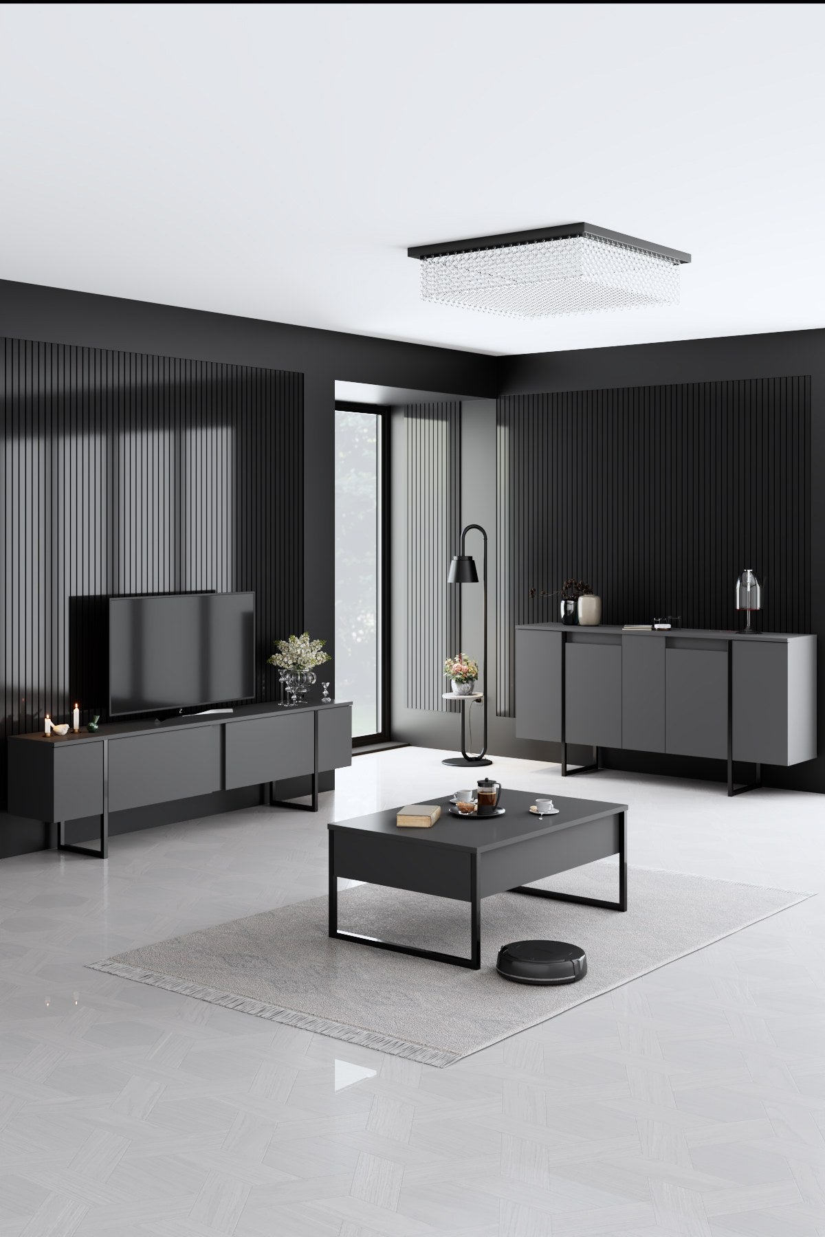 Luxe - Anthracite, Black in Walnuss Schwarz präsentiert im Onlineshop von KAQTU Design AG. Wohnzimmerset ist von Hanah Home