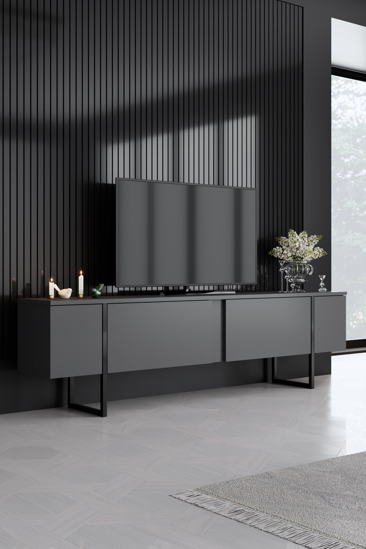 Luxe - Anthracite, Black in Walnuss Schwarz präsentiert im Onlineshop von KAQTU Design AG. Wohnzimmerset ist von Hanah Home