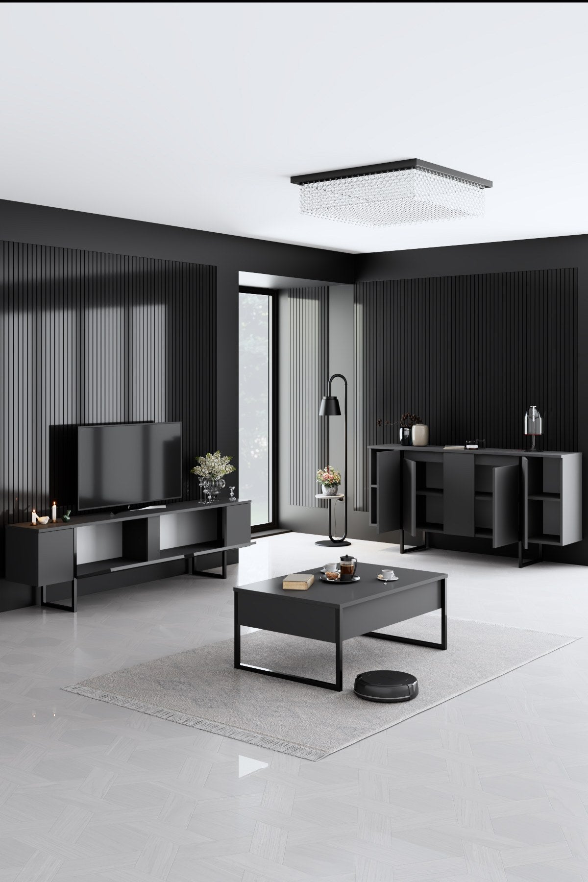 Luxe - Anthracite, Black in Walnuss Schwarz präsentiert im Onlineshop von KAQTU Design AG. Wohnzimmerset ist von Hanah Home