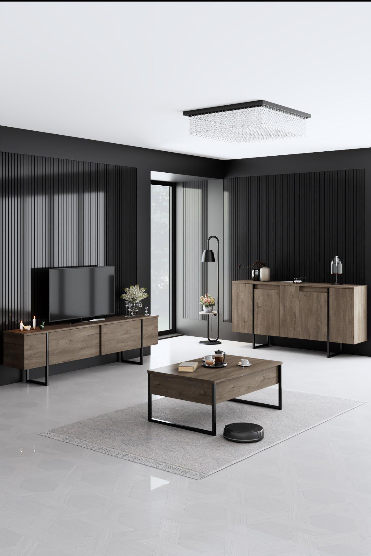 Luxe - Walnut, Black in Walnuss Schwarz präsentiert im Onlineshop von KAQTU Design AG. Wohnzimmerset ist von Hanah Home