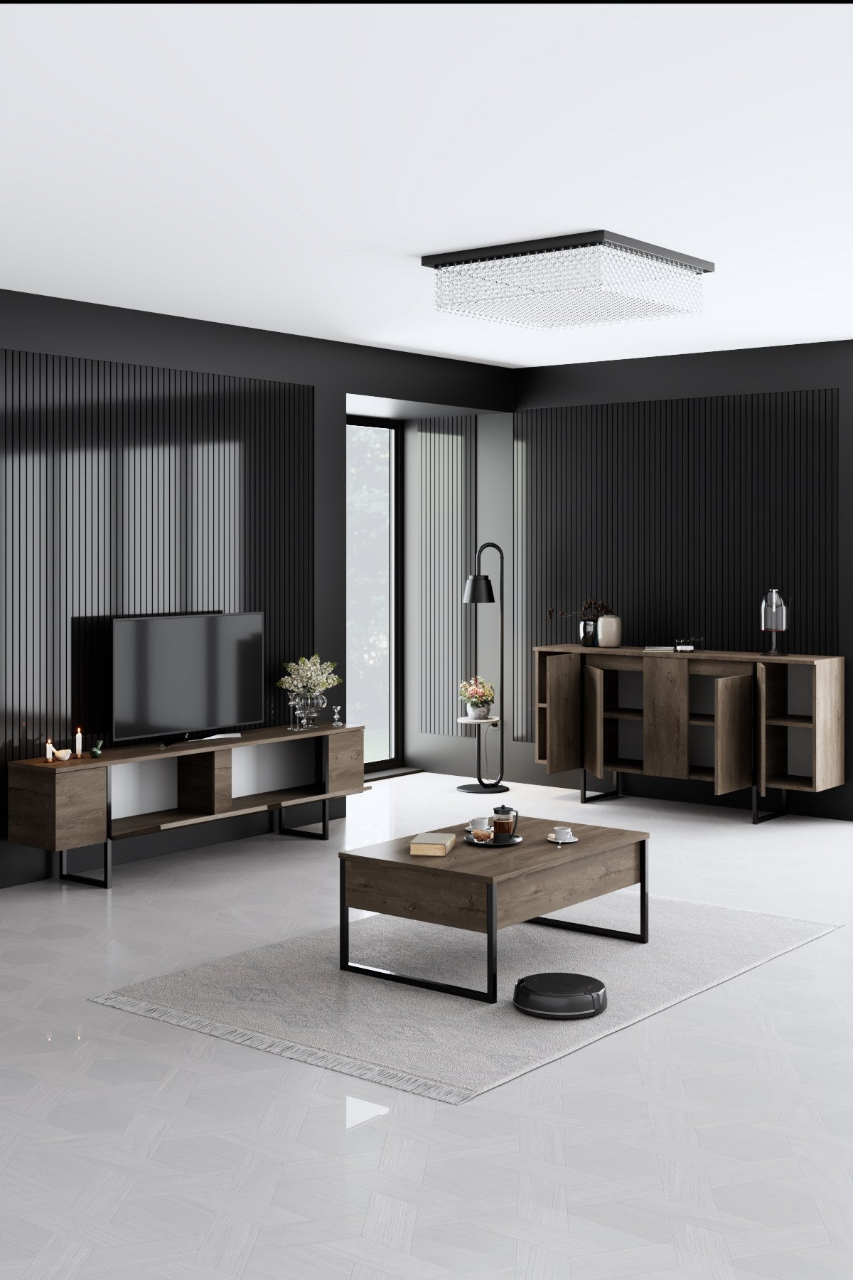 Luxe - Walnut, Black in Walnuss Schwarz präsentiert im Onlineshop von KAQTU Design AG. Wohnzimmerset ist von Hanah Home