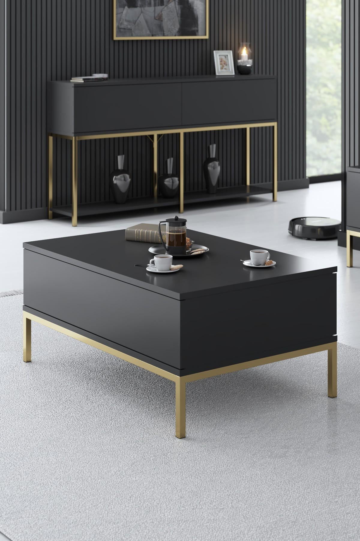 Lord - Anthracite, Gold in Anthrazit Gold präsentiert im Onlineshop von KAQTU Design AG. Beistelltisch ist von Hanah Home