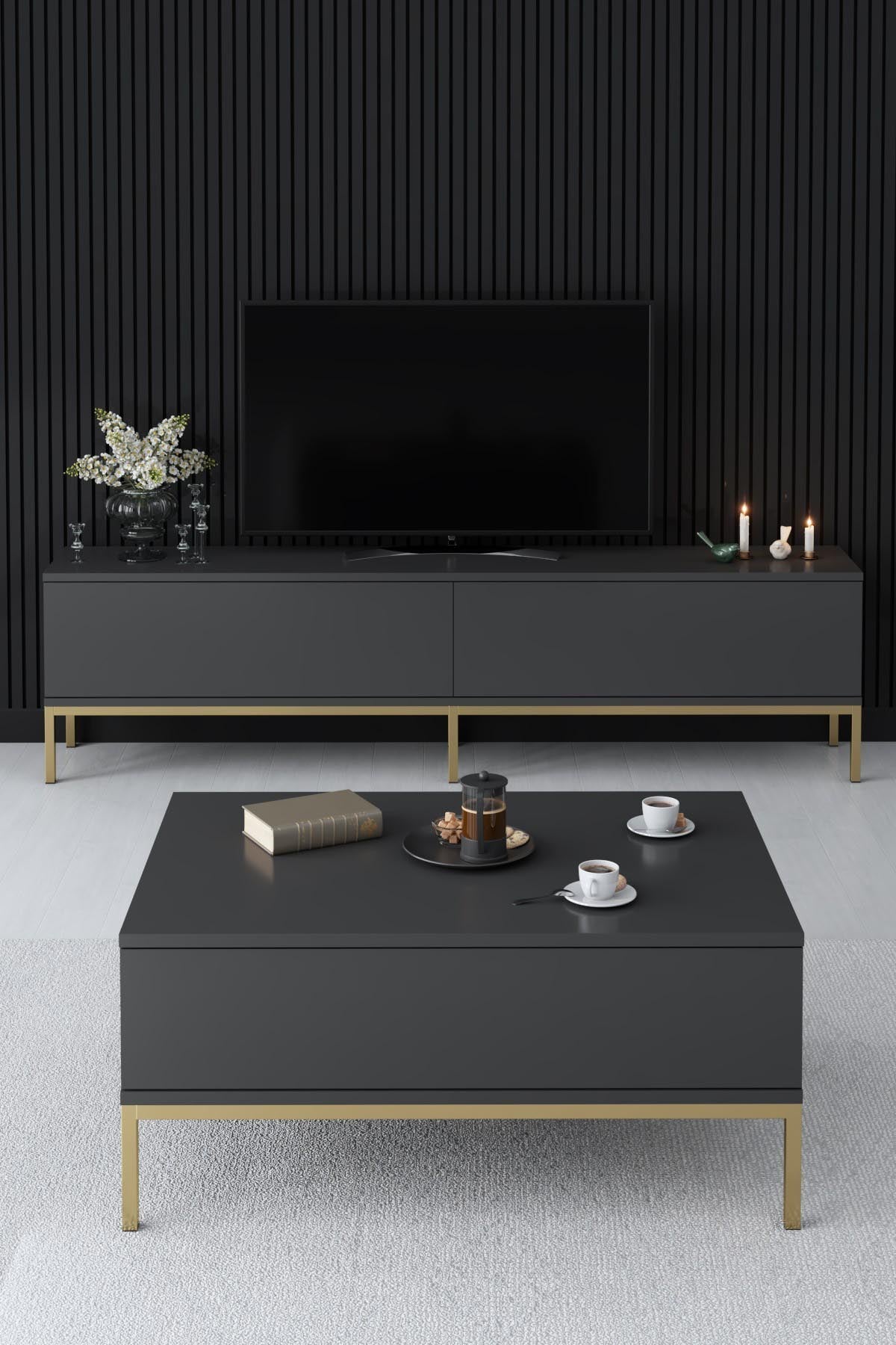Lord - Anthracite, Gold in Anthrazit Gold präsentiert im Onlineshop von KAQTU Design AG. Beistelltisch ist von Hanah Home