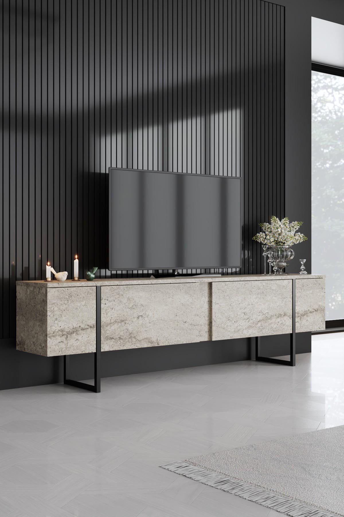 Luxe - Travertine, Black in Travertin Schwarz präsentiert im Onlineshop von KAQTU Design AG. Sideboard ist von Hanah Home