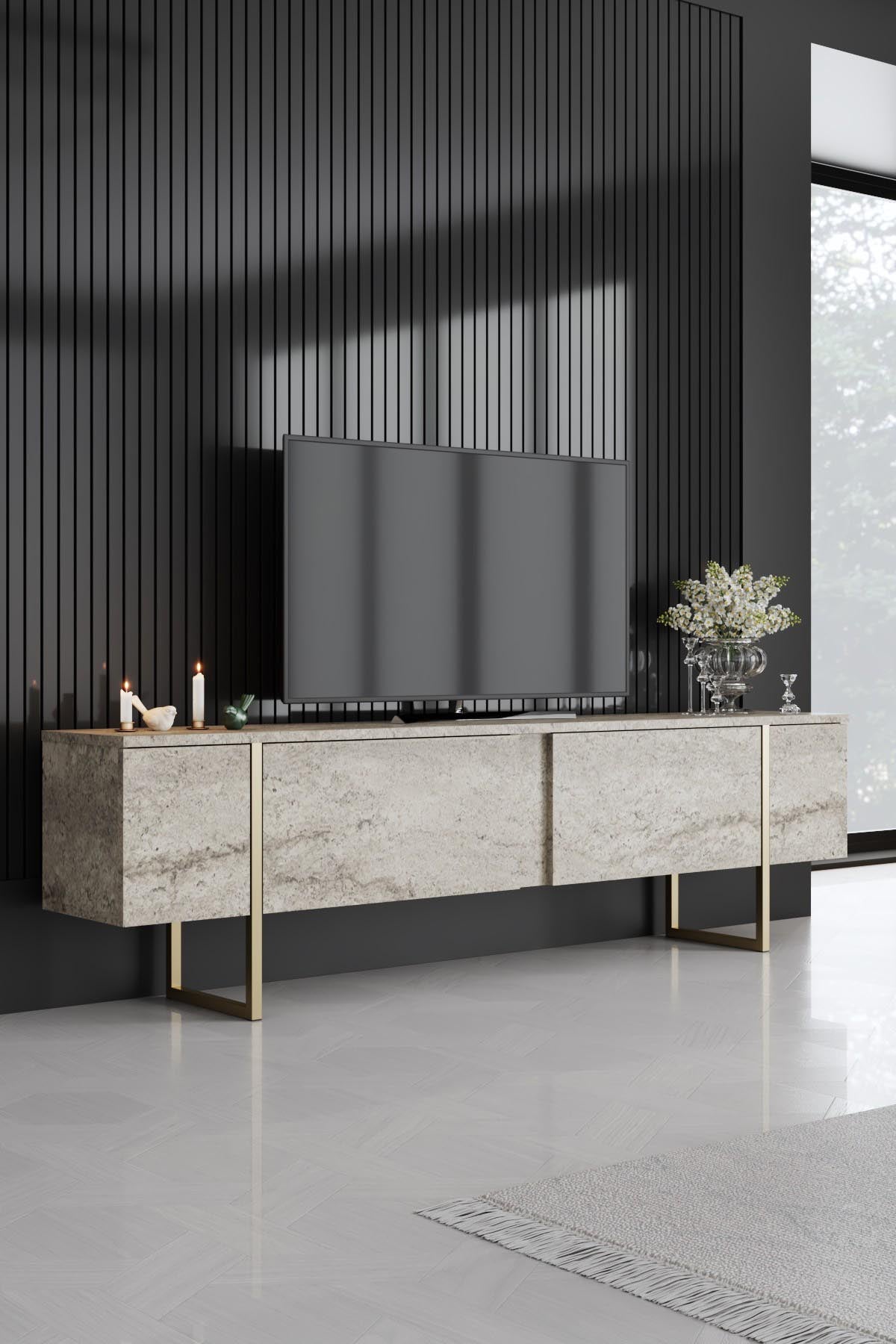 Luxe - Travertine, Gold in Travertin Gold präsentiert im Onlineshop von KAQTU Design AG. Sideboard ist von Hanah Home