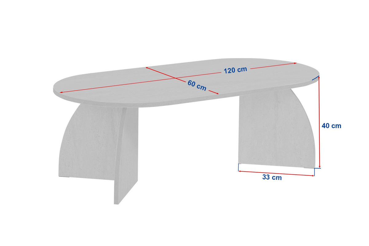 Rechteckiger Couchtisch Melina in Saphir-Eiche aus melaminbeschichteter Spanplatte, schlichtes Design mit klaren Linien und vier Beinen.