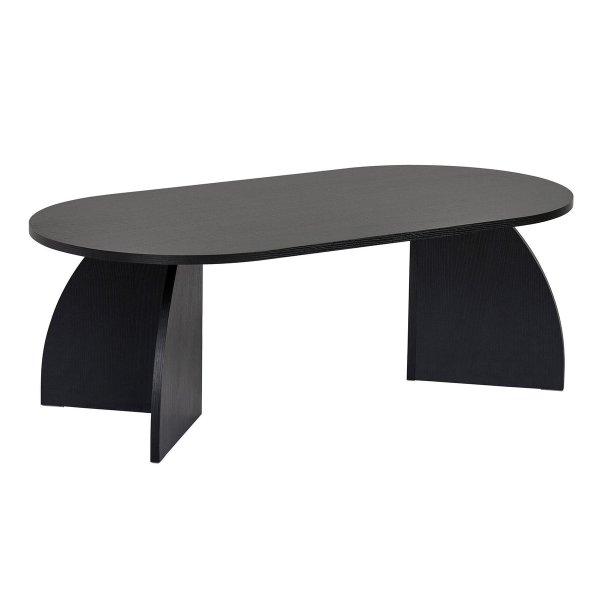 Rechteckiger Couchtisch aus melaminbeschichteter Spanplatte in Holz Schwarz, schlichte Form, Masse 120 x 60 x 40 cm, freistehend fotografiert.